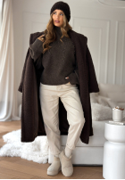 Sweter z golfem i kryształkami Shiny And Warm czekoladowy