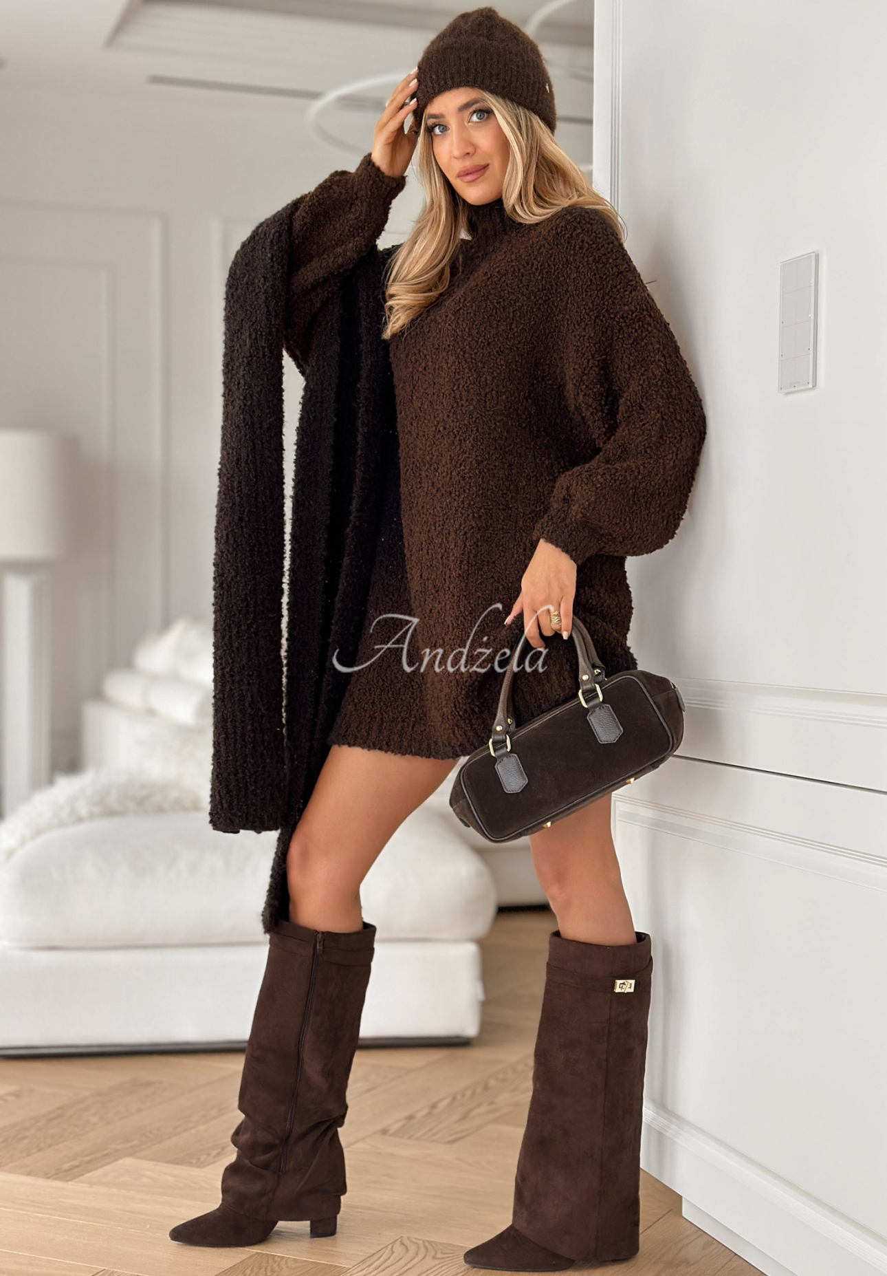 Long tunic sweater with wool and alpaca Sounds Like A Dream chocolate