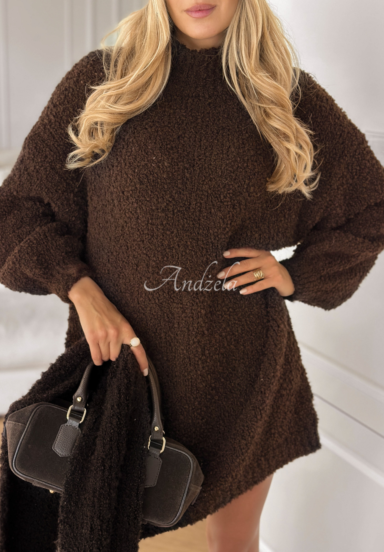 Long tunic sweater with wool and alpaca Sounds Like A Dream chocolate
