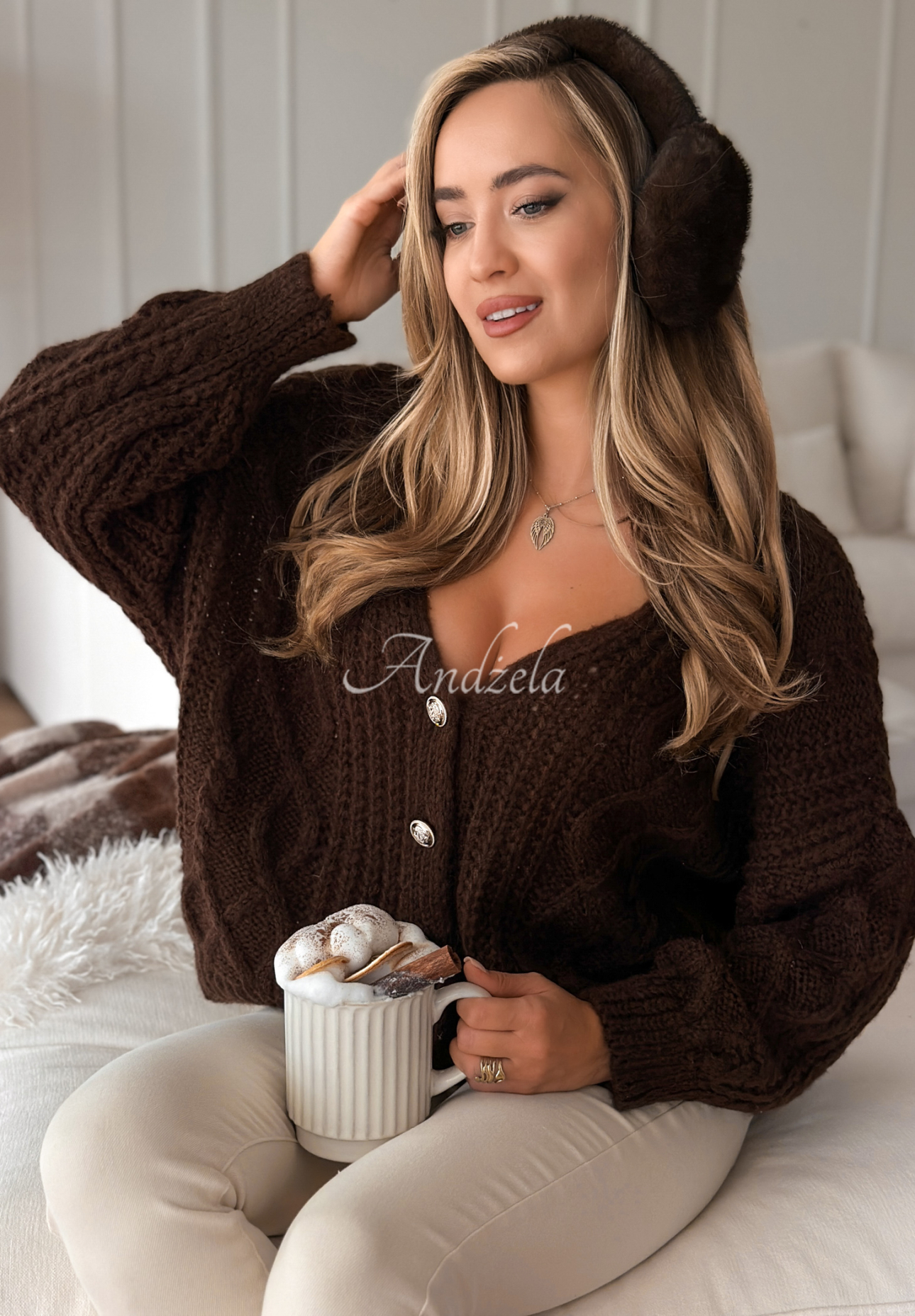 Embellished plaid cardigan Want To Be Loved chocolate