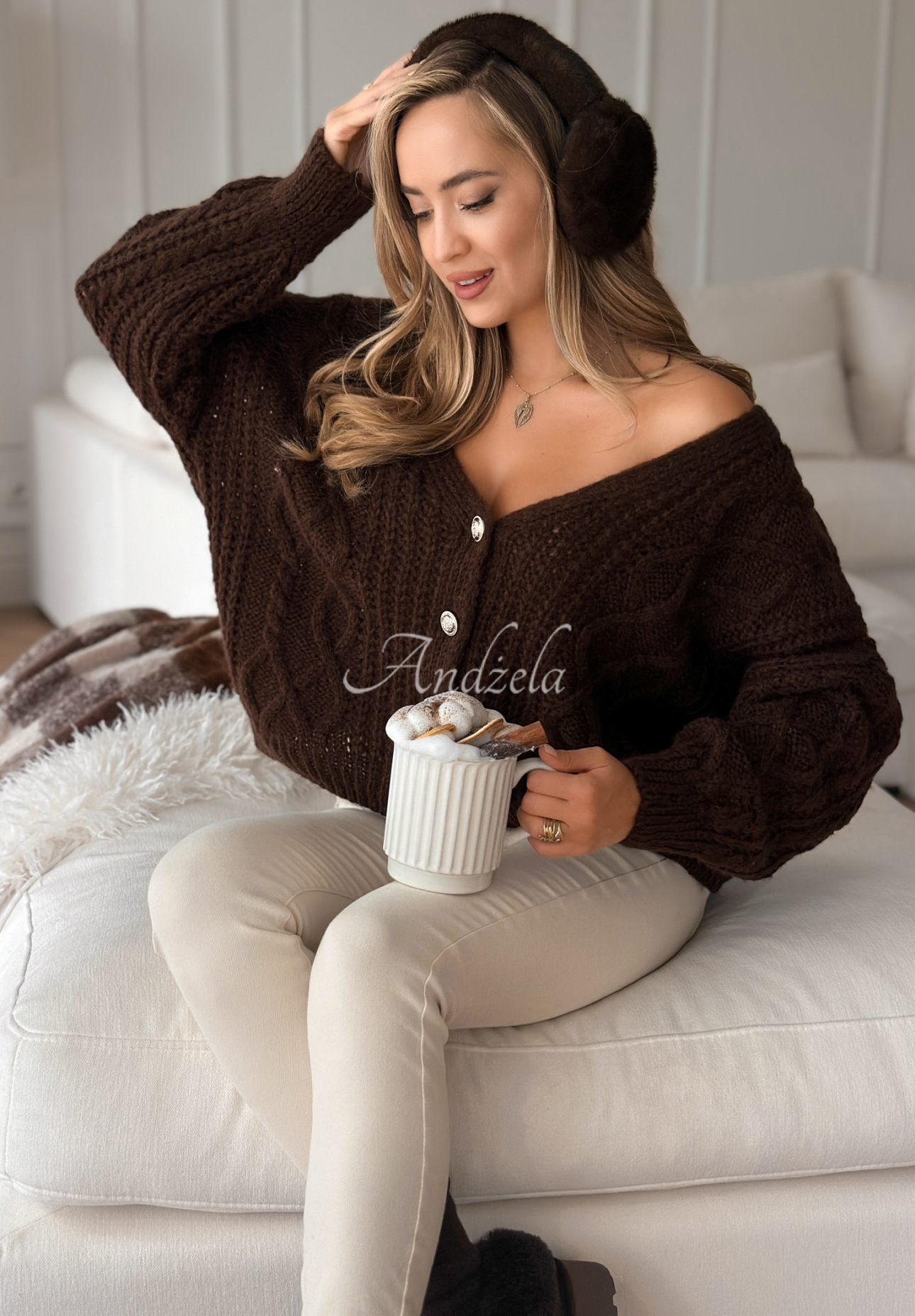 Embellished plaid cardigan Want To Be Loved chocolate