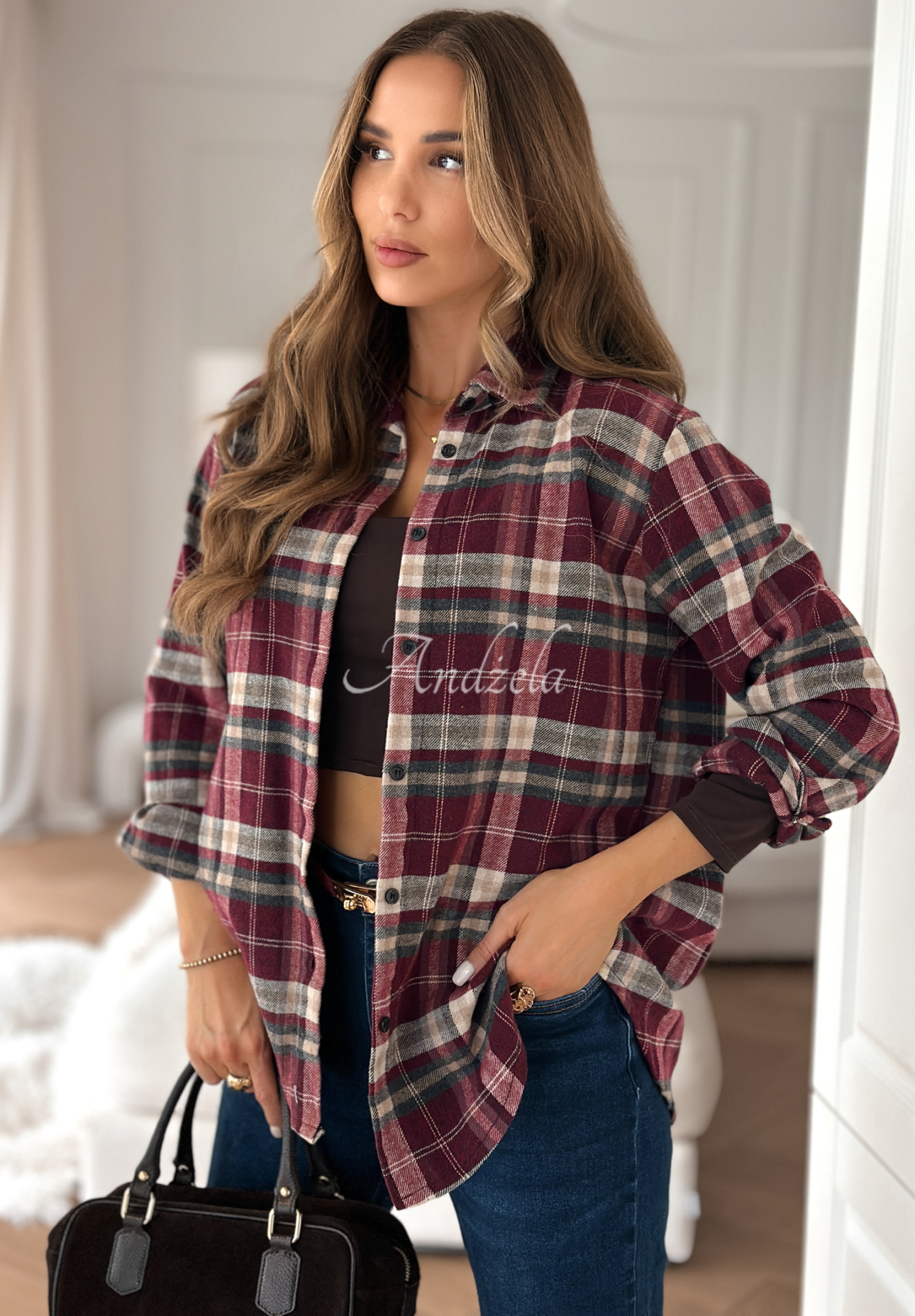 Undefined Status burgundy and beige checked shirt
