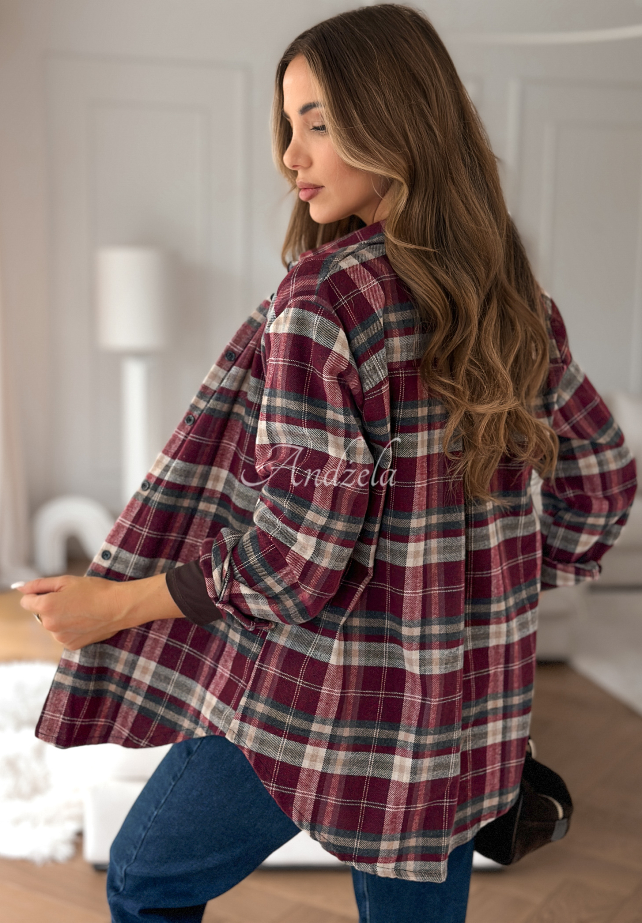 Undefined Status burgundy and beige checked shirt