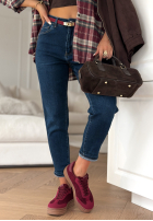 Spodnie jeansowe mom fit z paskiem It's Not About You ciemnoniebieskie