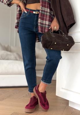 It's Not About You dark blue denim mom fit pants