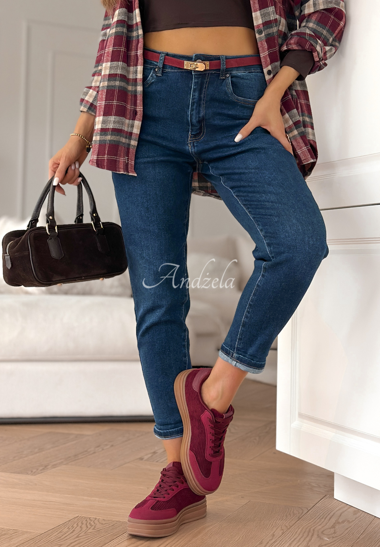 It's Not About You dark blue denim mom fit pants