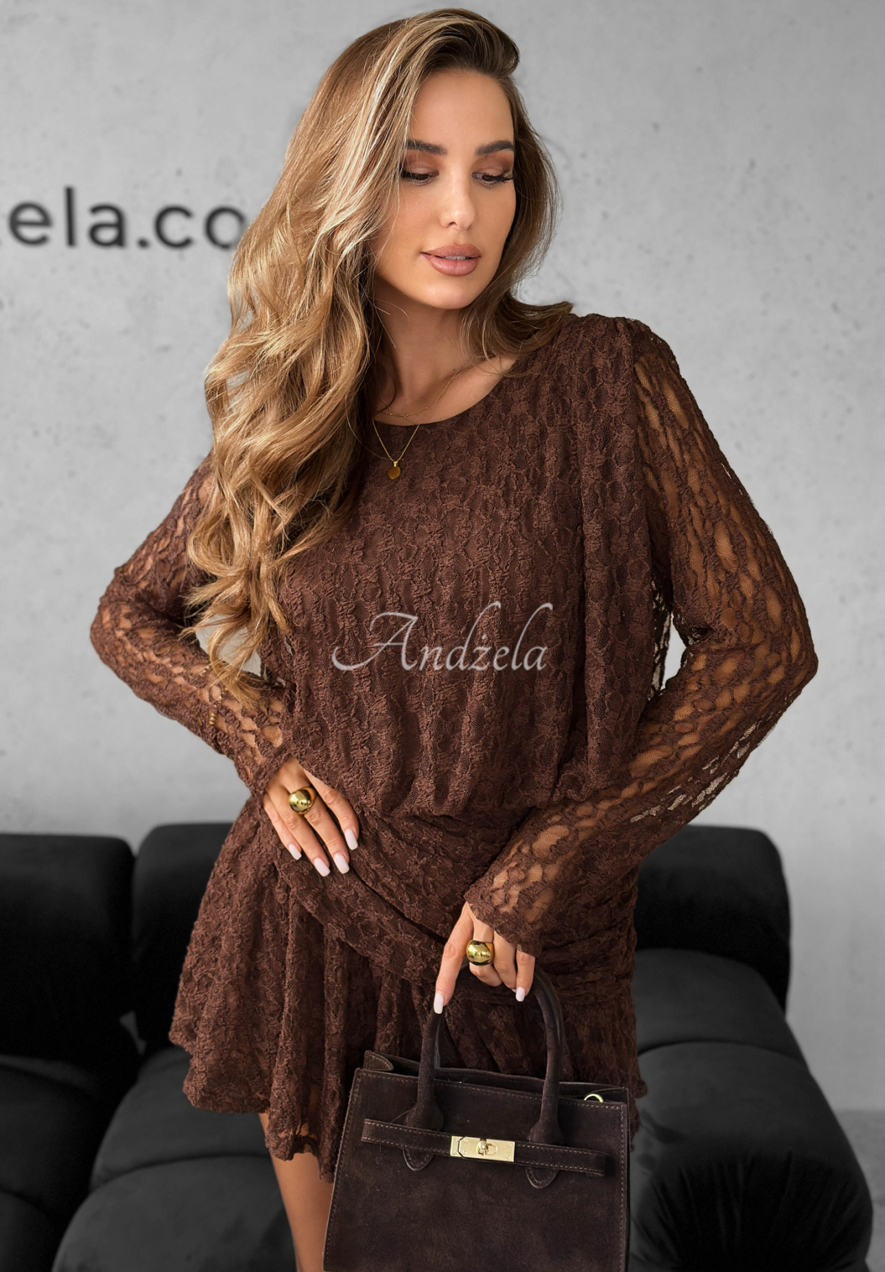 Lace dress with ruffles What We Had chocolate