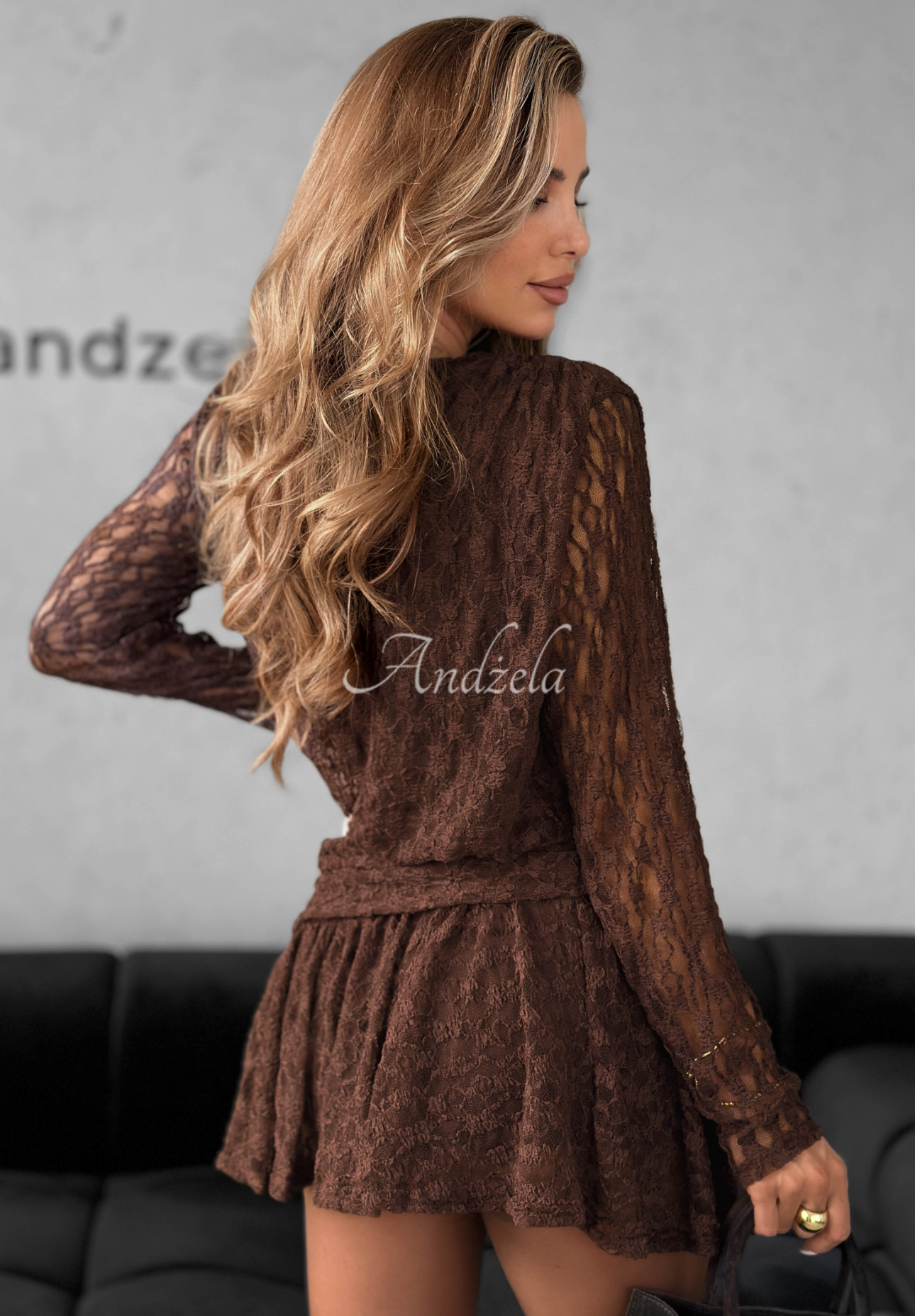 Lace dress with ruffles What We Had chocolate