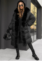 Długa pikowana kurtka z futerkiem Mountain House czarna