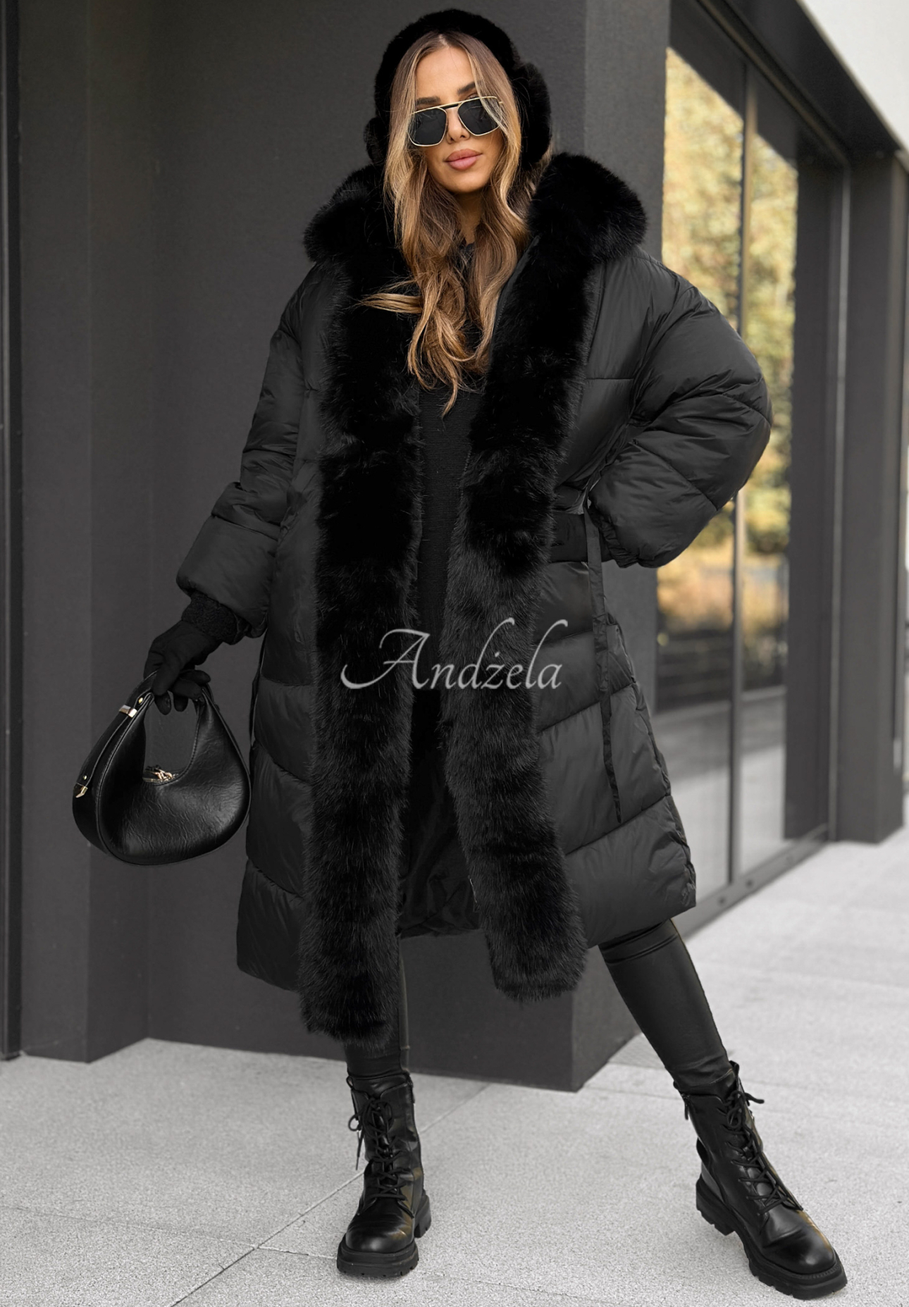 Long quilted jacket with fur Mountain House black