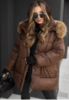 Pikowana kurtka z kapturem Say Goodbye czekoladowa