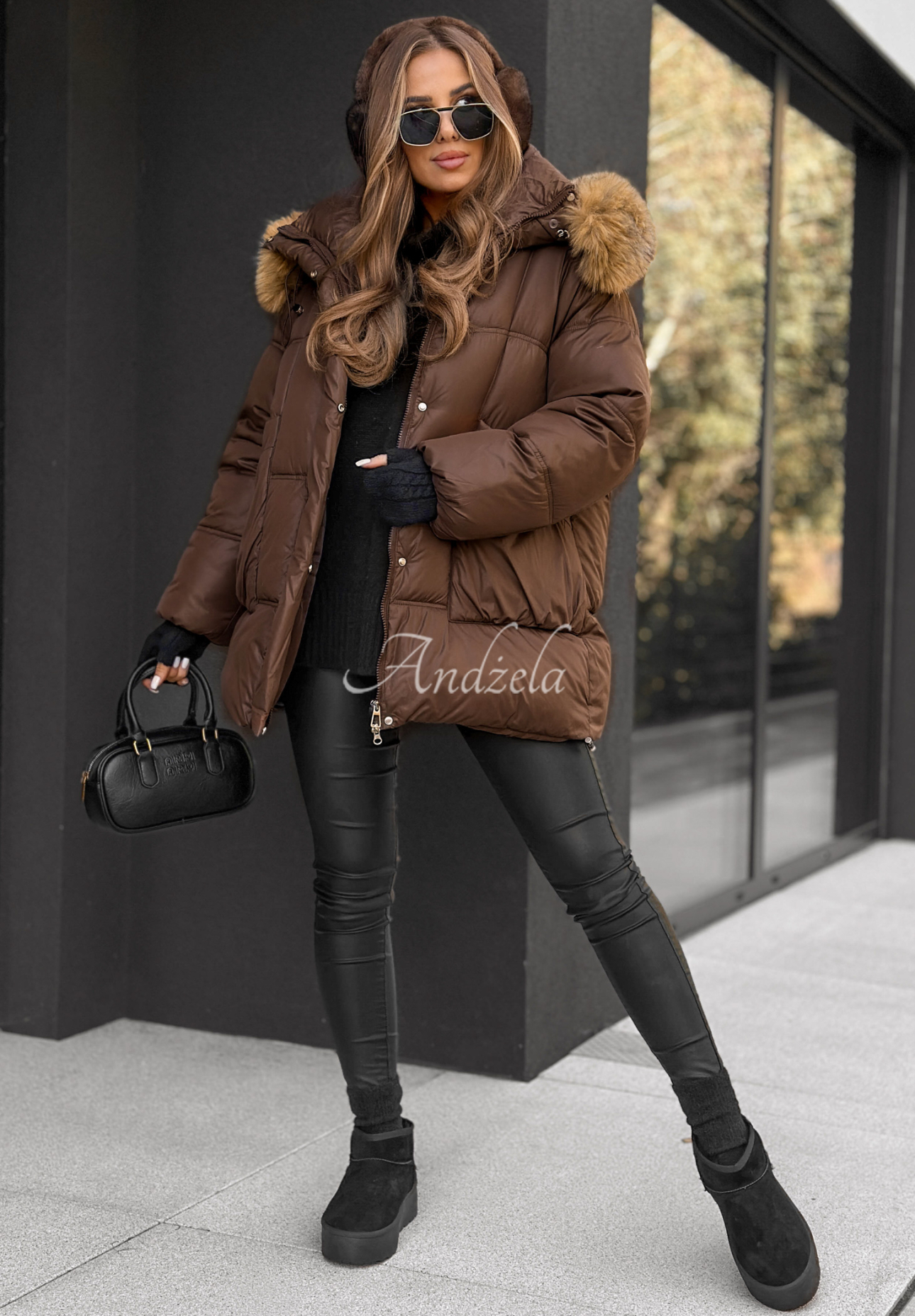Say Goodbye chocolate quilted hooded jacket