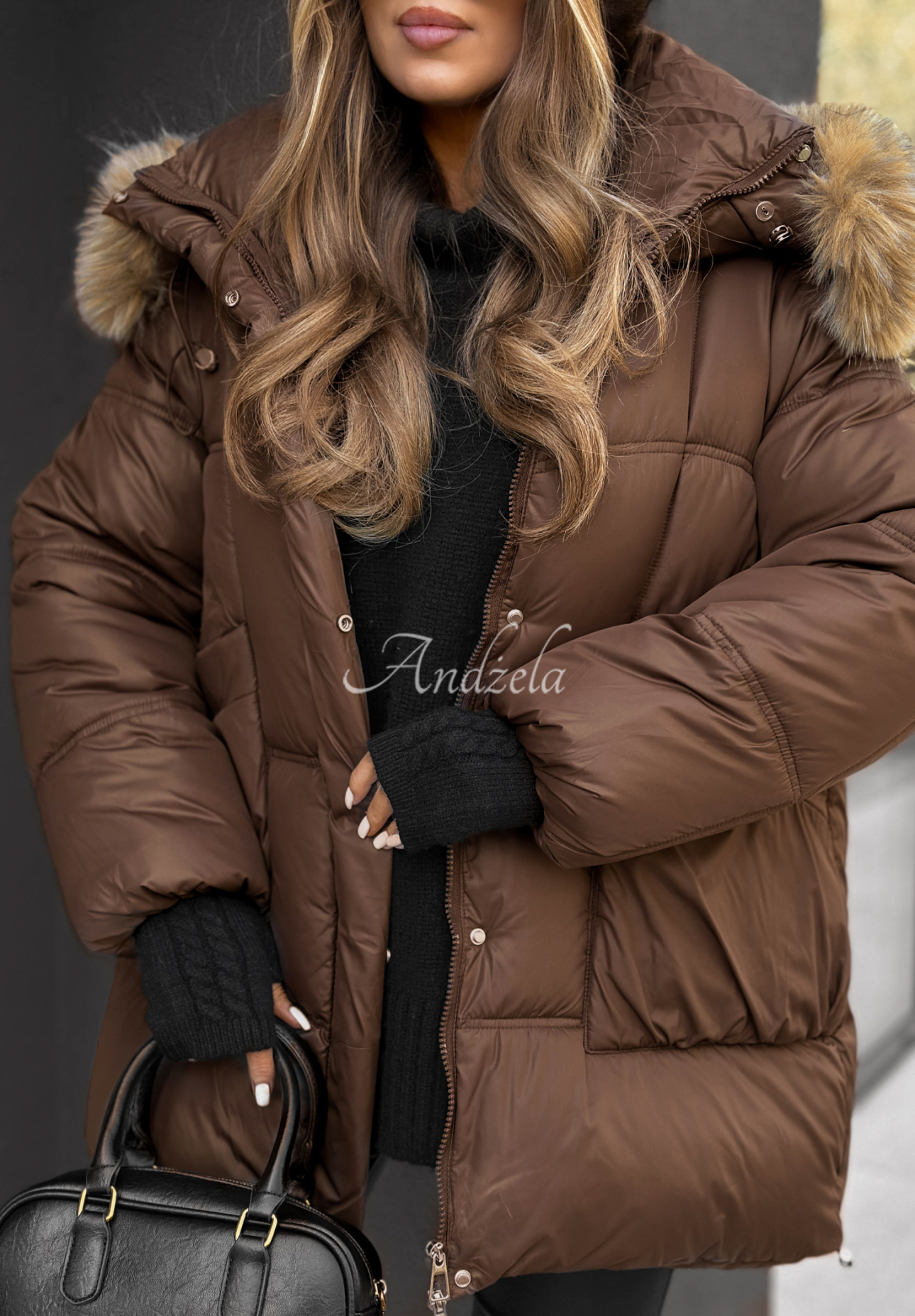 Say Goodbye chocolate quilted hooded jacket