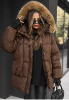 Pikowana kurtka z kapturem Say Goodbye czekoladowa