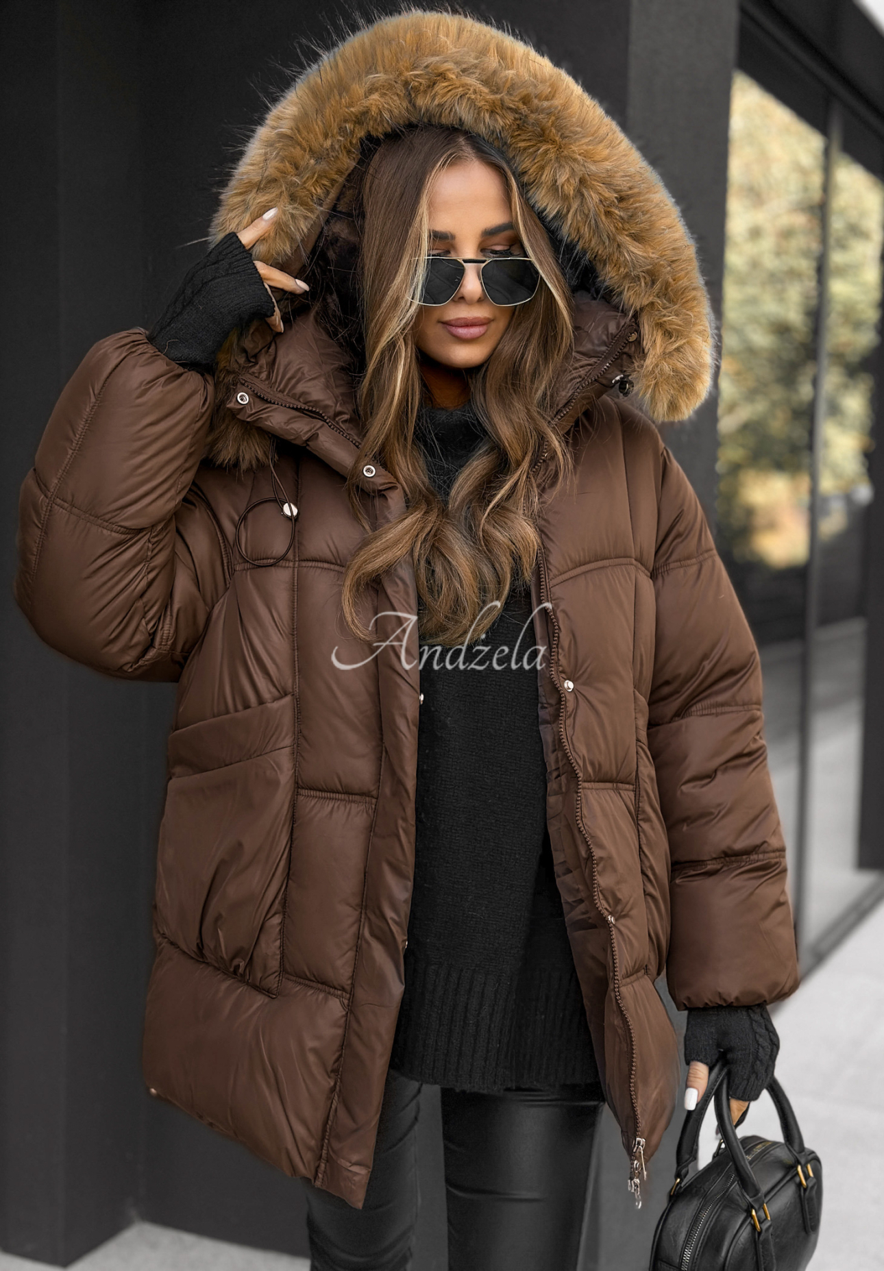 Say Goodbye chocolate quilted hooded jacket