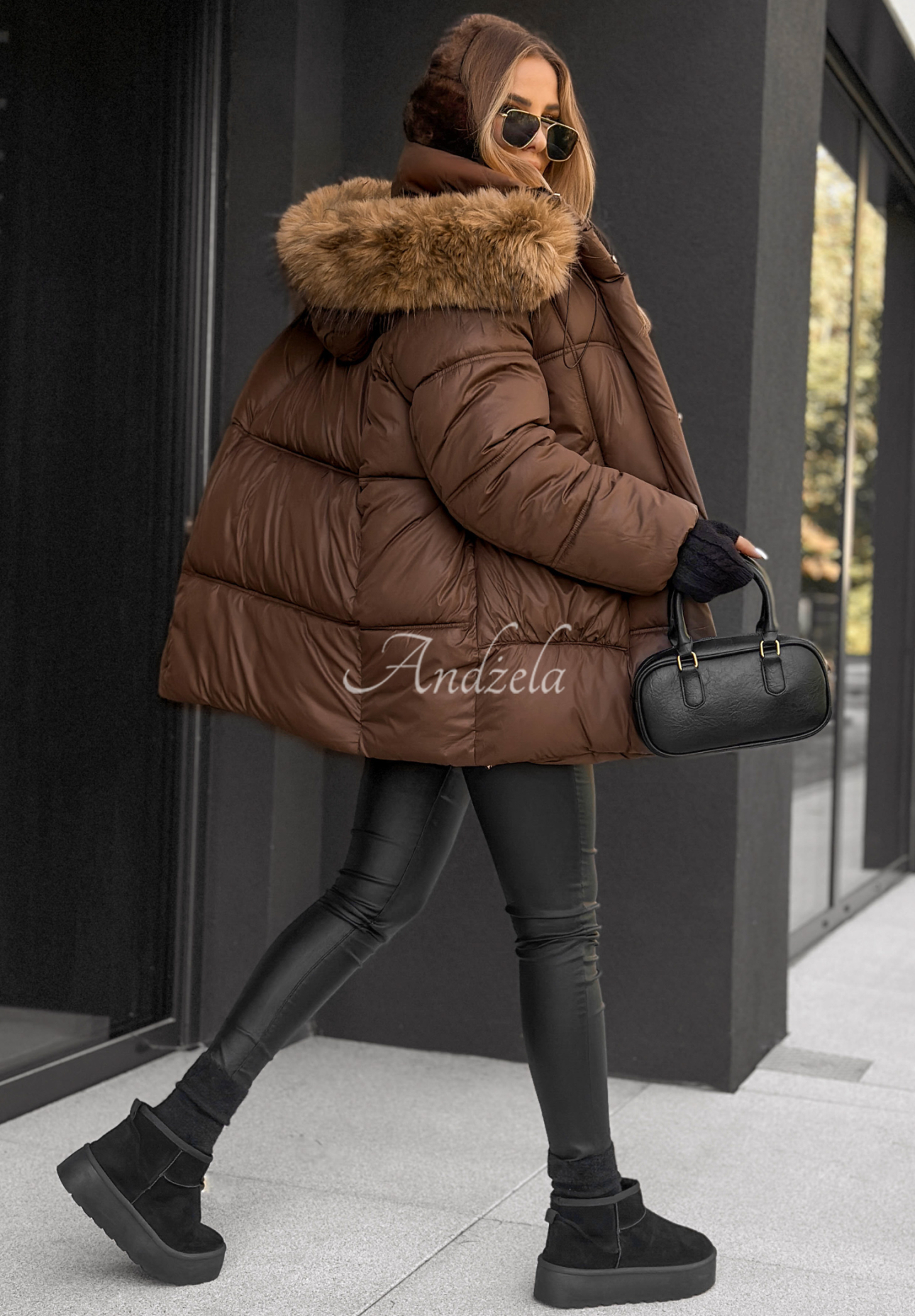 Say Goodbye chocolate quilted hooded jacket
