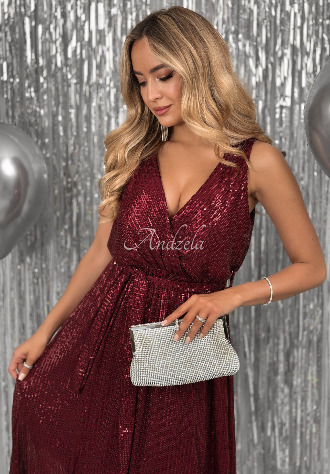 Cekinowa sukienka maxi Endless Glitter burgundowa