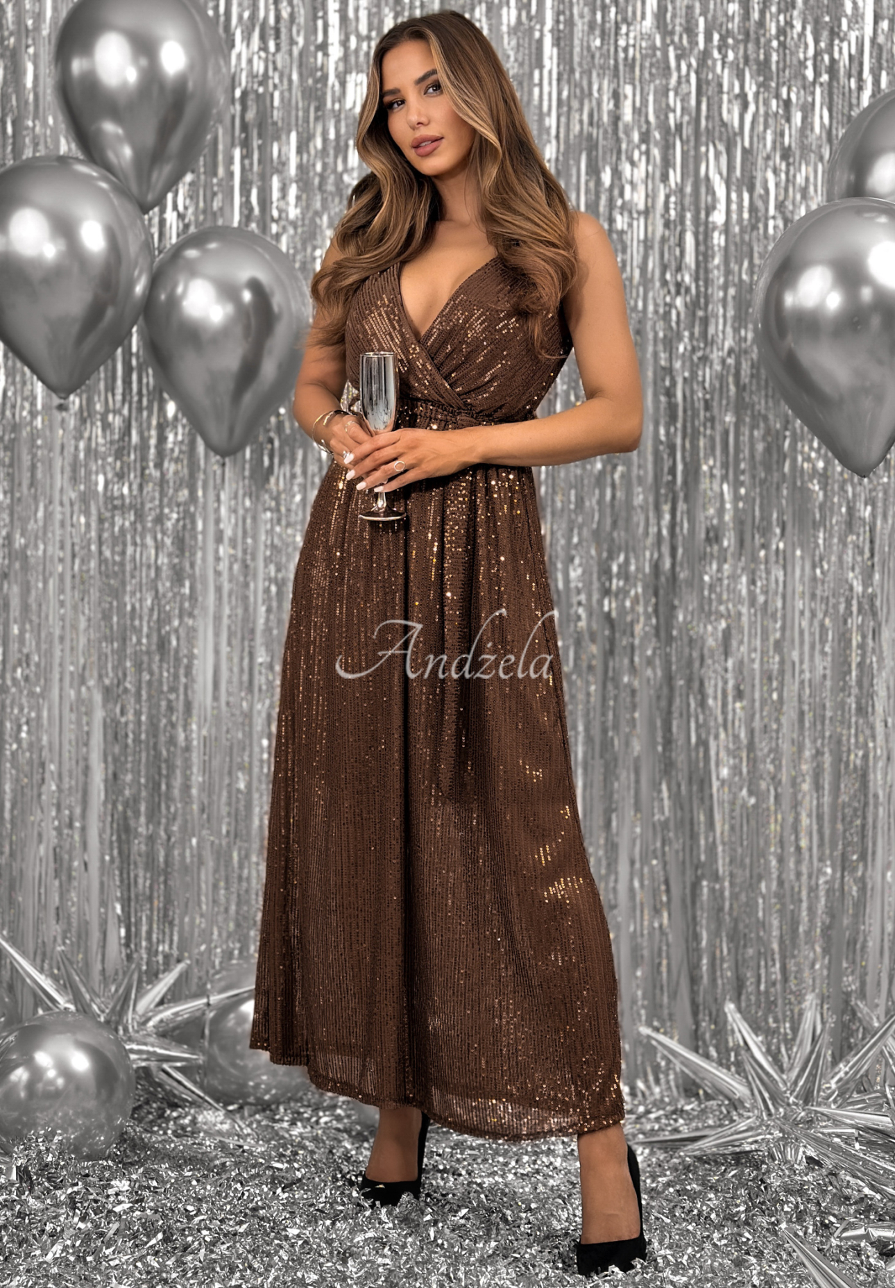 Sequin maxi dress by Endless Glitter chocolate