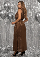 Cekinowa sukienka maxi Red Carpet Christmas czekoladowa