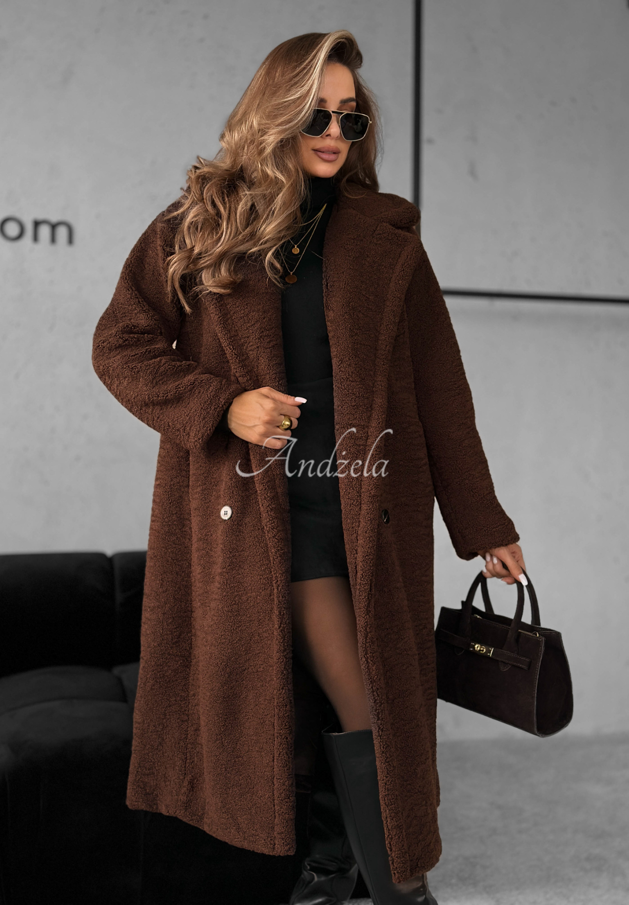 Long sheepskin coat Winter Dreams chocolate