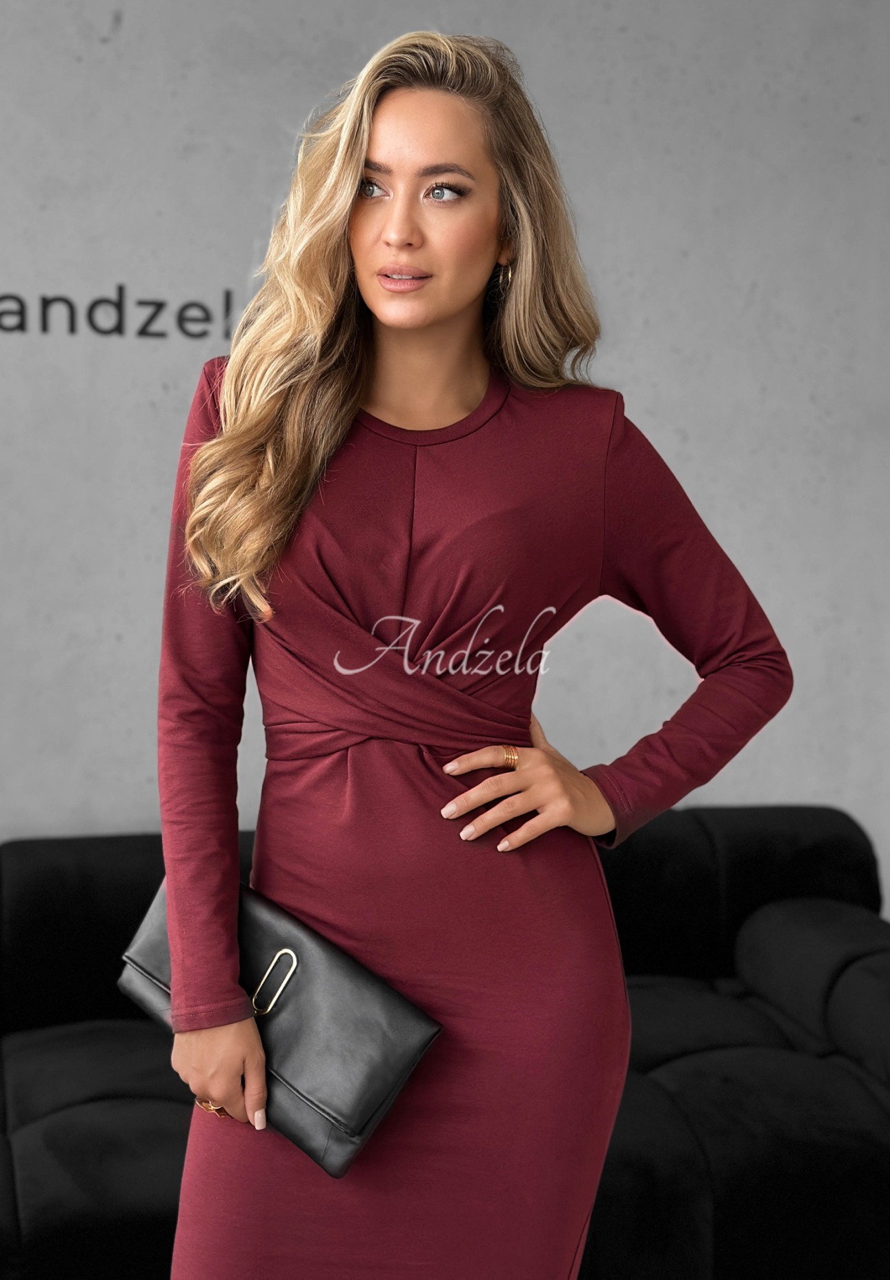 Tiered cotton midi dress by First Move burgundy