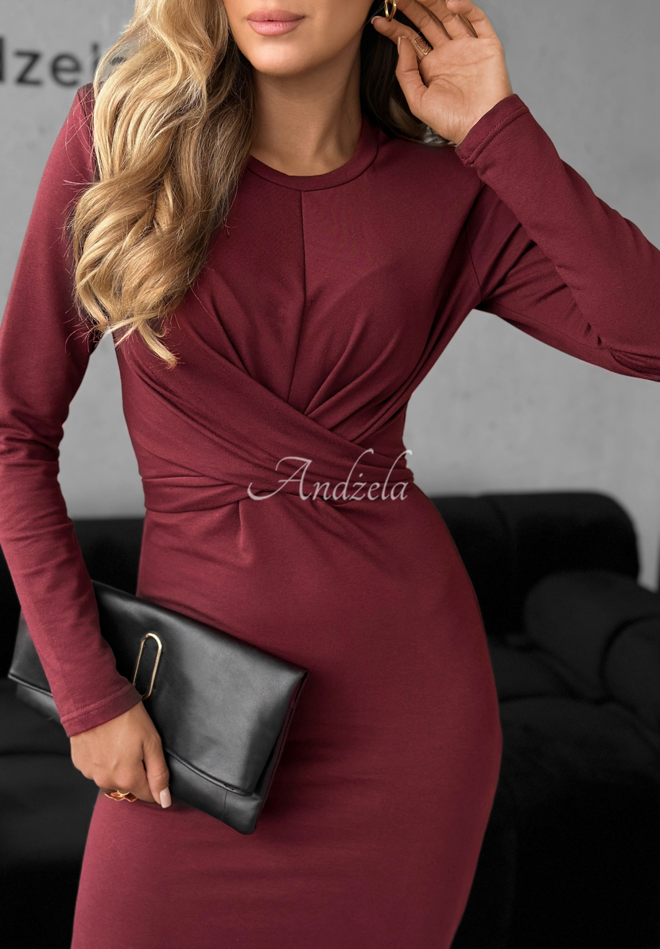 Tiered cotton midi dress by First Move burgundy