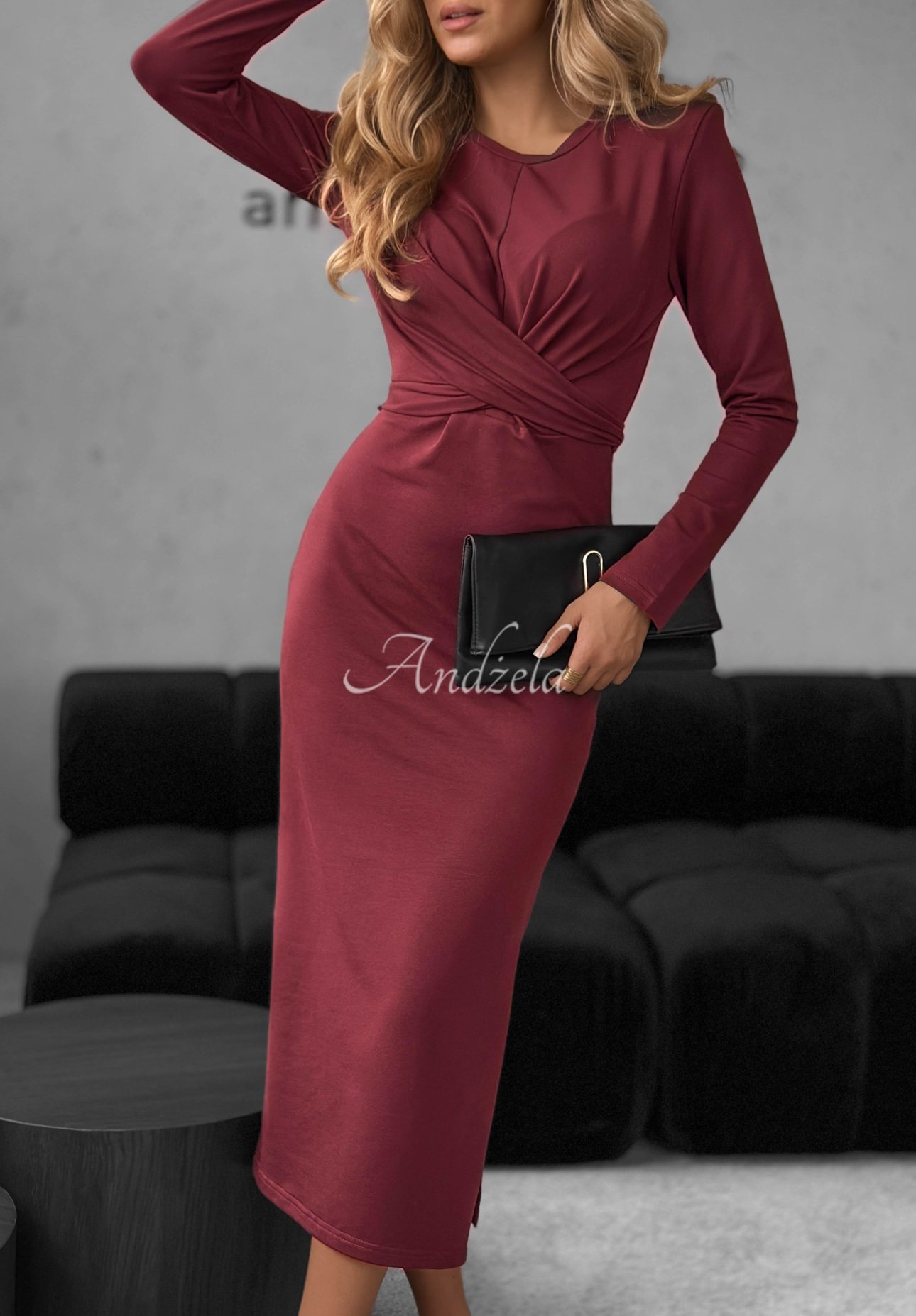 Tiered cotton midi dress by First Move burgundy
