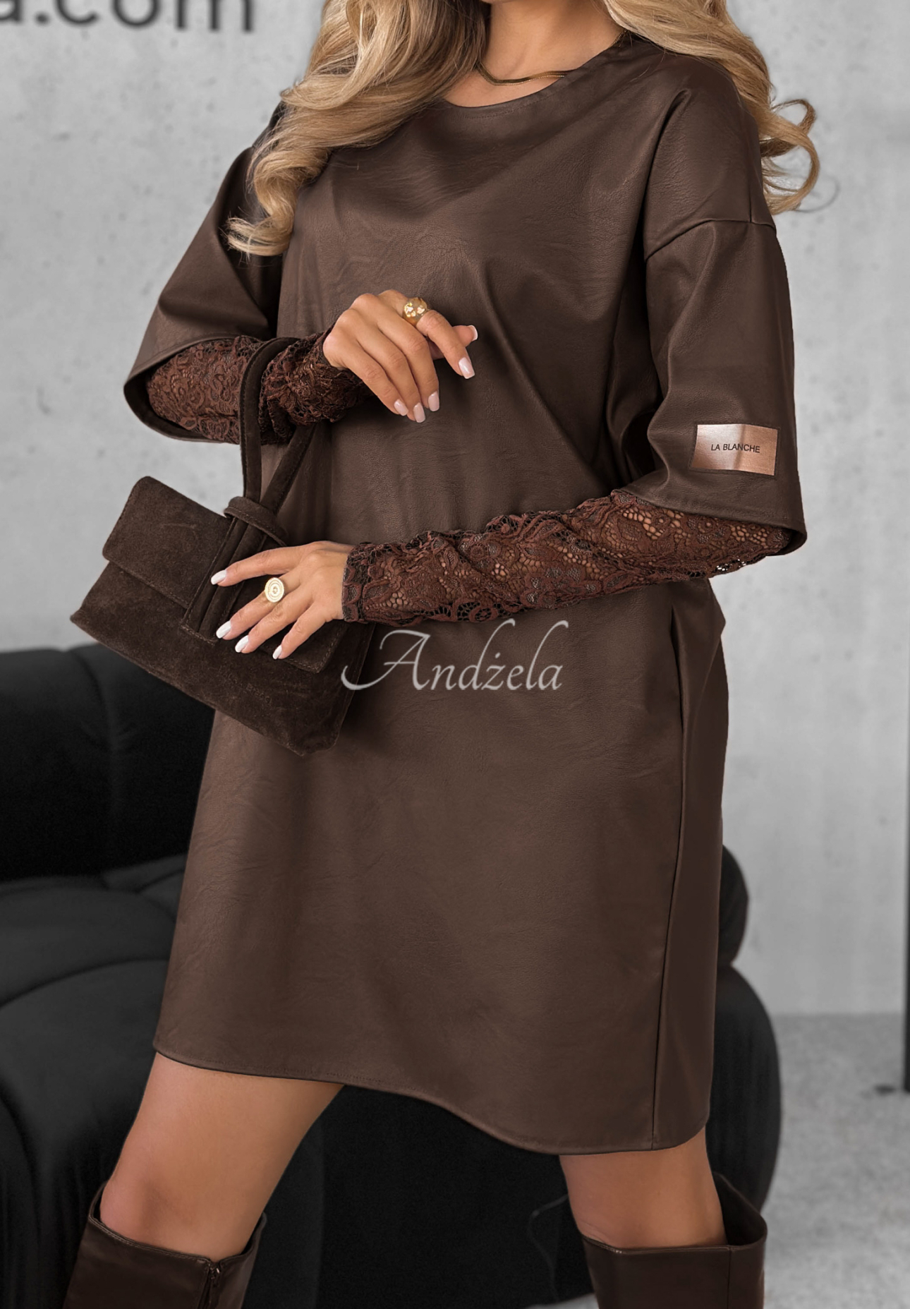 Leather oversize dress with lace sleeves End Of That chocolate