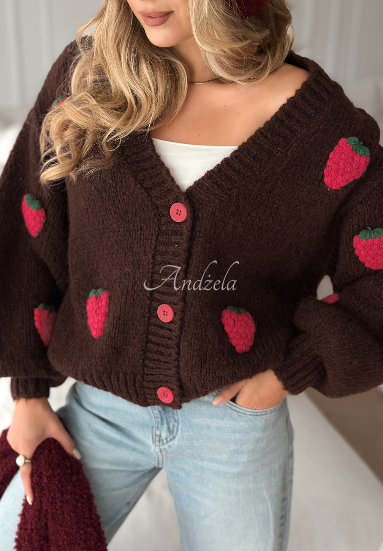 Berry Lover button-up cardigan chocolate