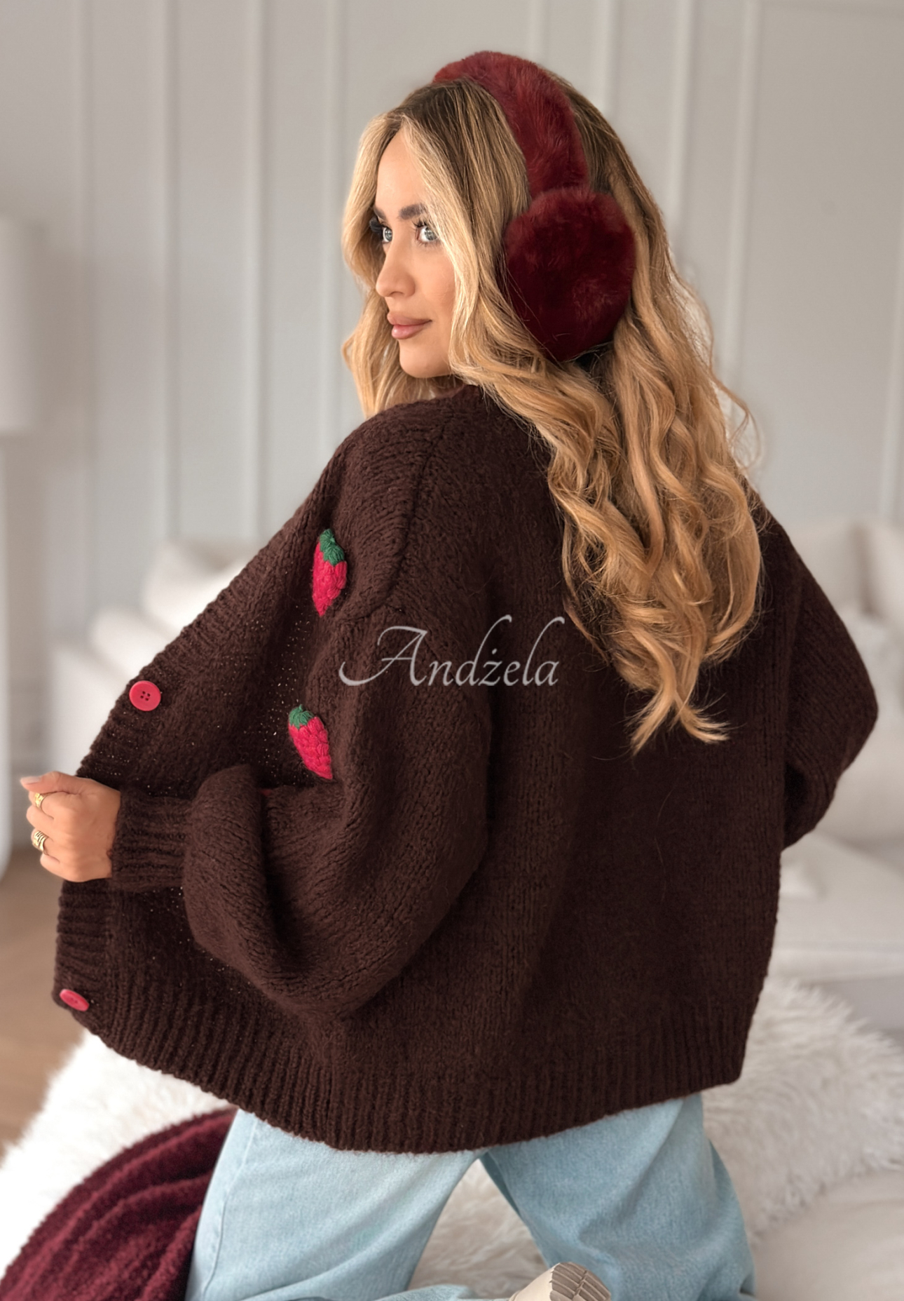 Berry Lover button-up cardigan chocolate