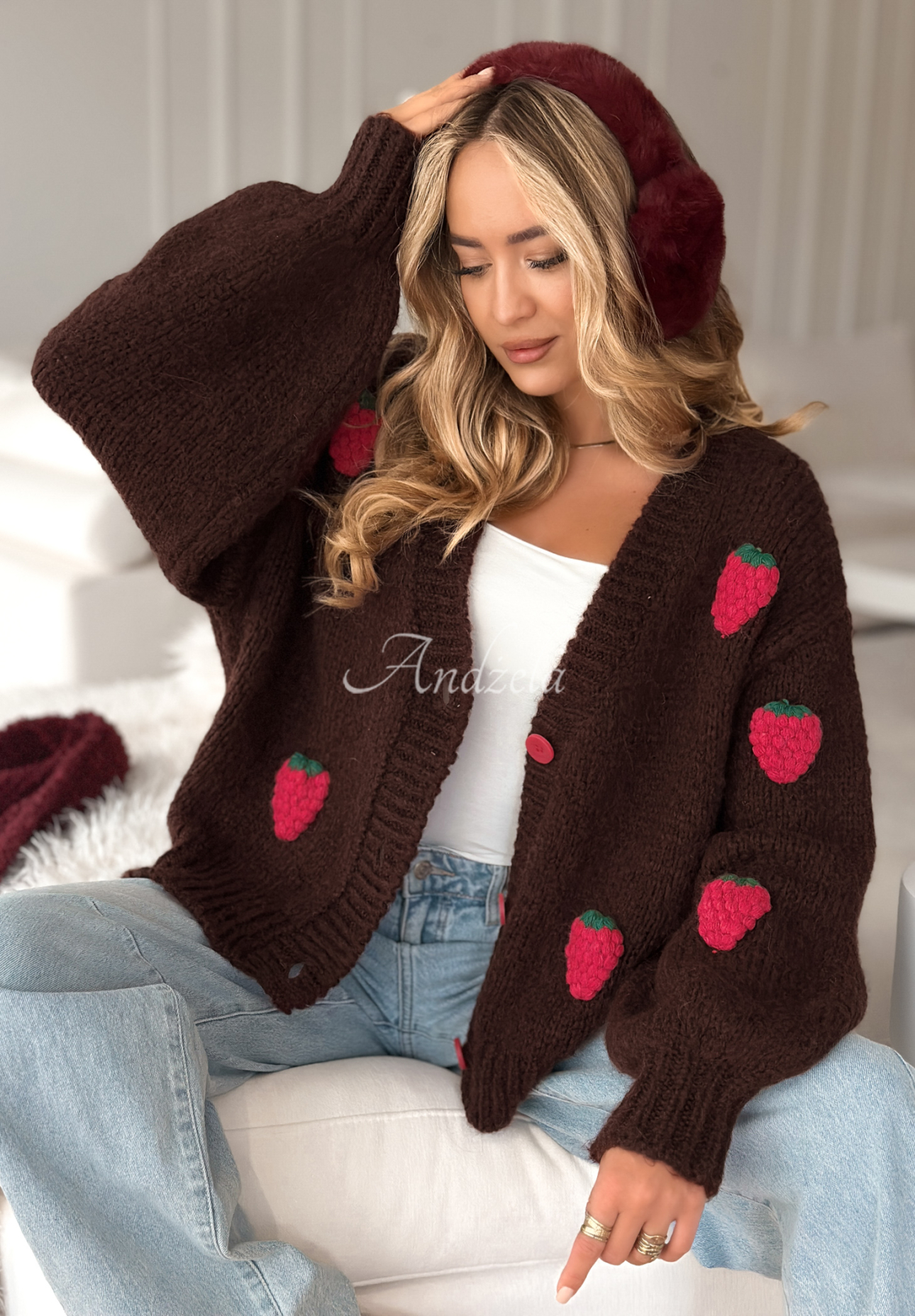 Berry Lover button-up cardigan chocolate