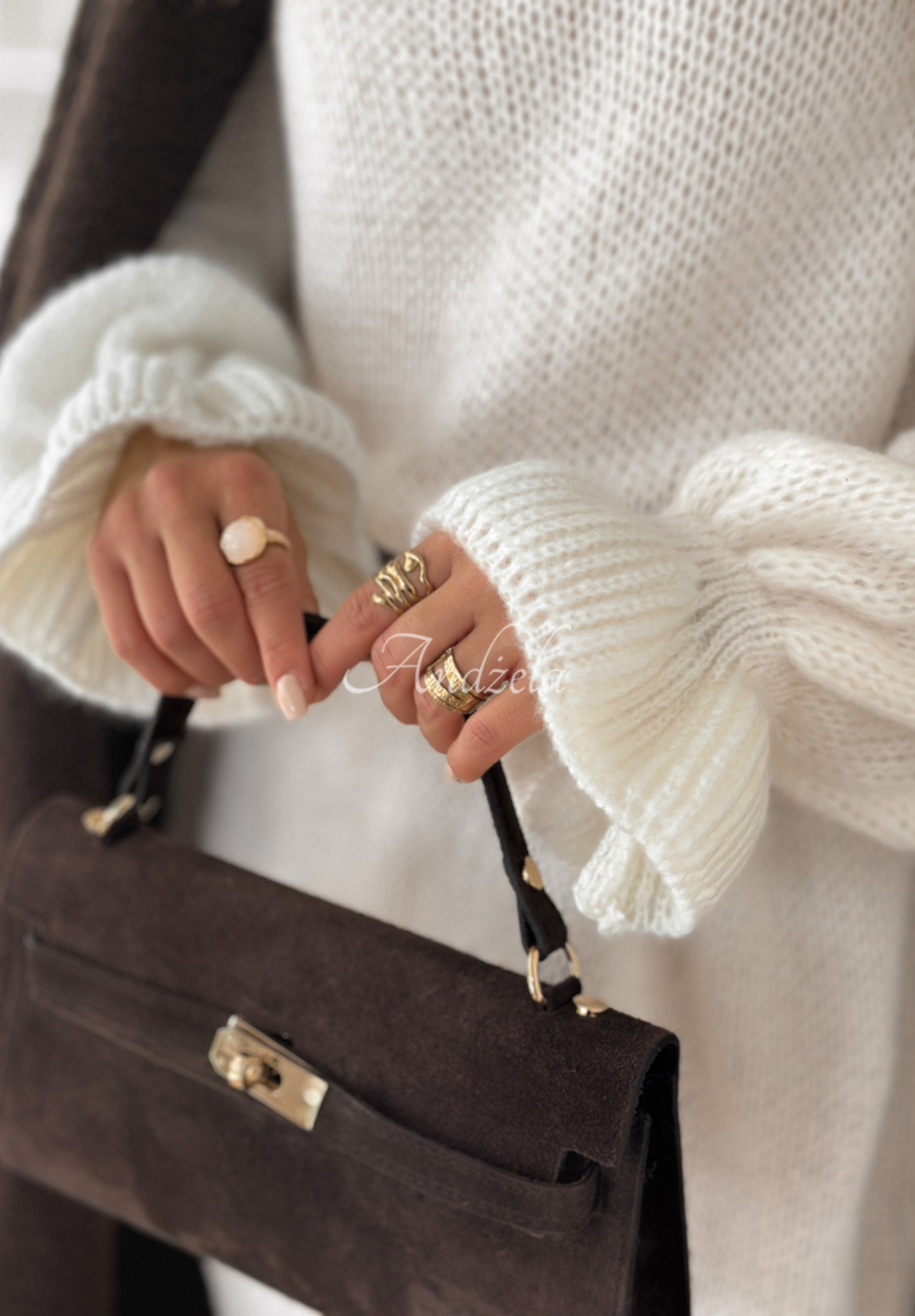 Sukienka sweter z wełną i wiskozą Soft Hug ecru