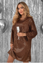Cekinowa sukienka mini From The Sky czekoladowa
