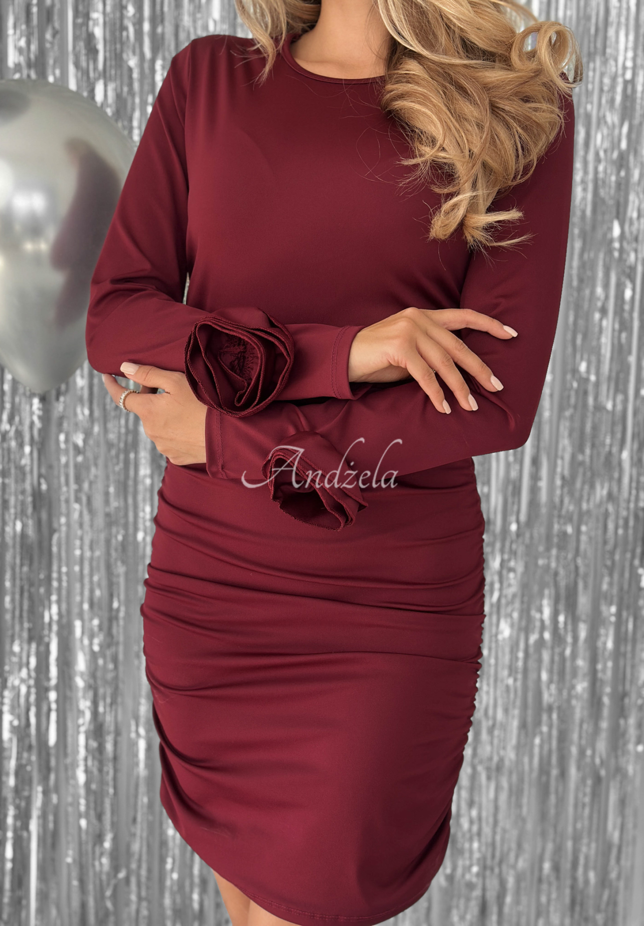Private Party burgundy mini dress with pleats