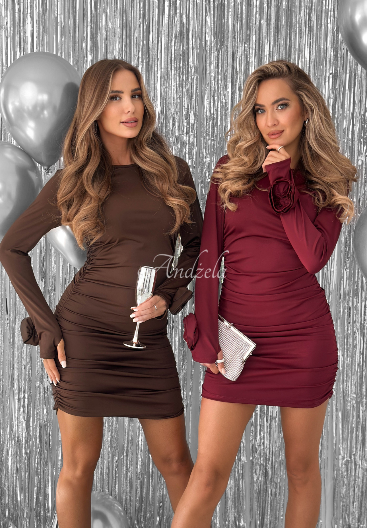 Private Party mini dress with pleats chocolate