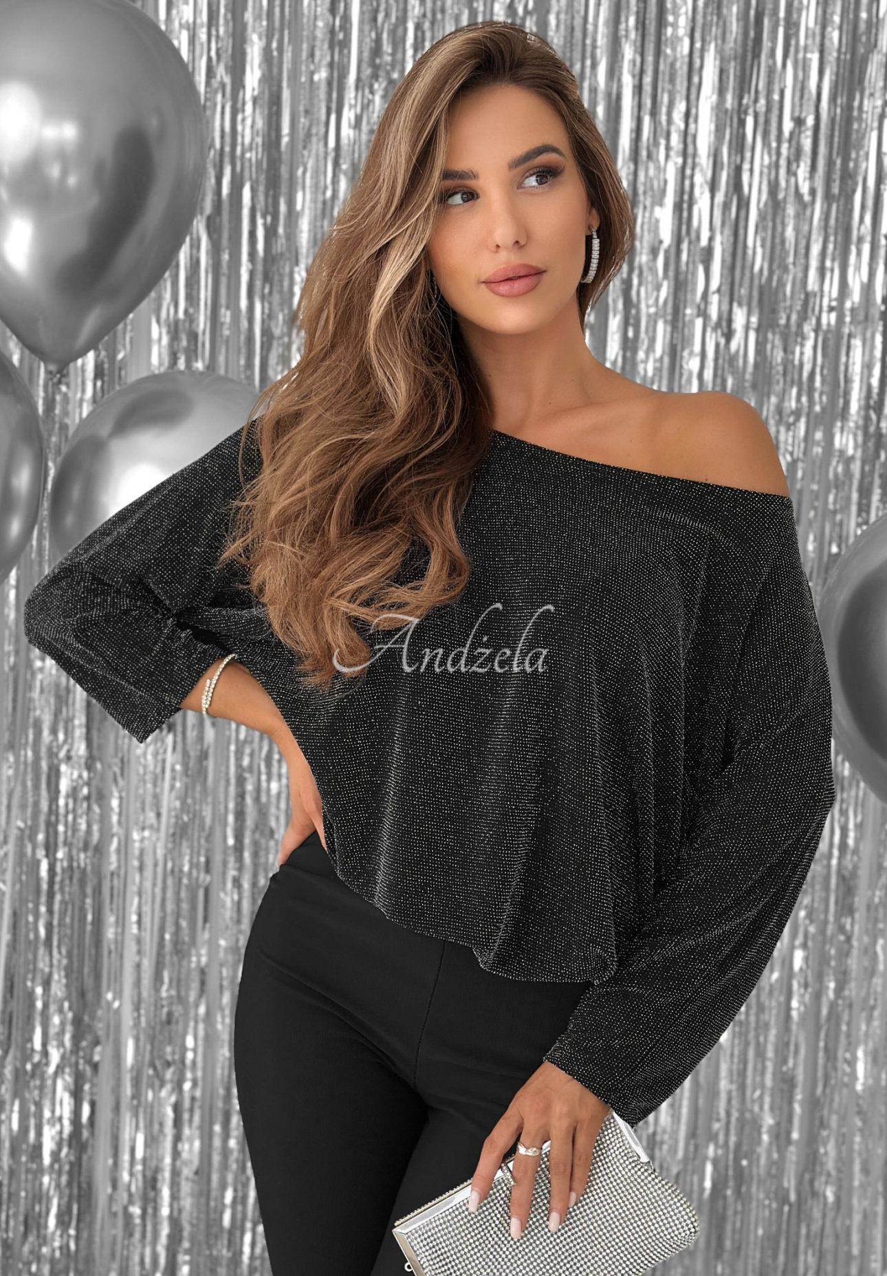 Shiny oversize Stealing Hearts silver blouse