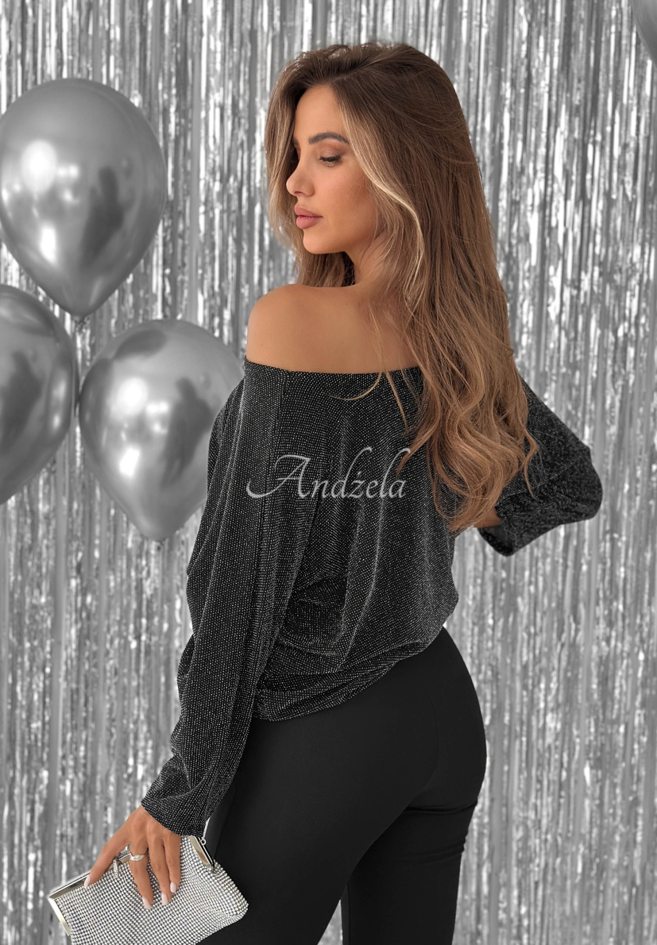 Shiny oversize Stealing Hearts silver blouse