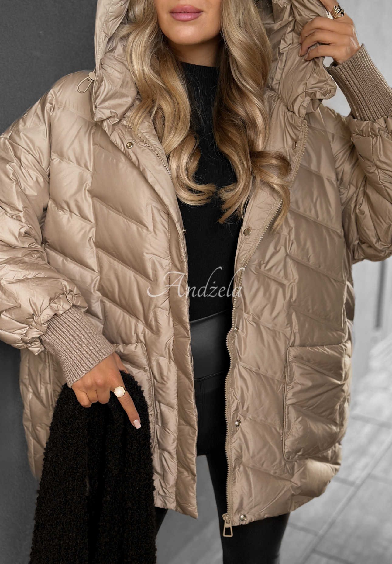 Choose Yourself beige hooded down jacket