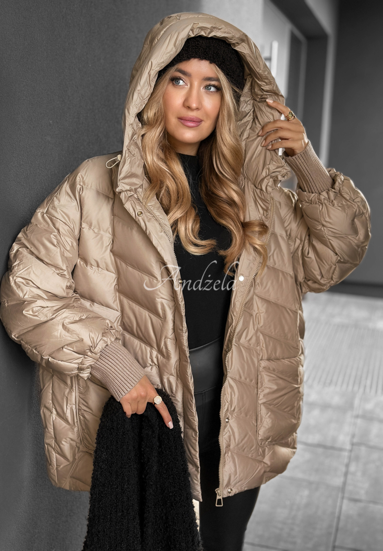 Choose Yourself beige hooded down jacket
