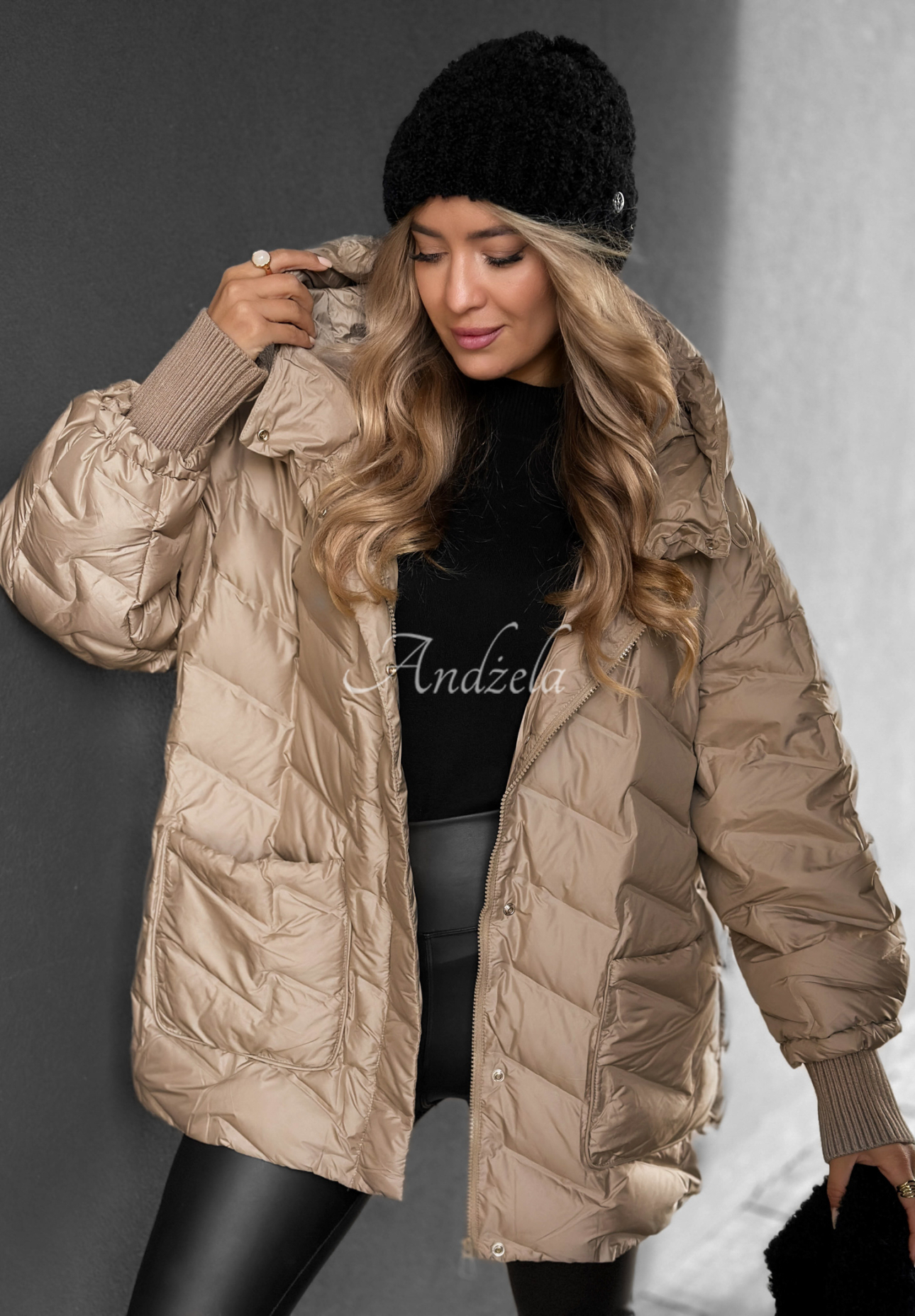 Choose Yourself beige hooded down jacket