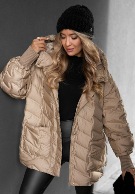 Choose Yourself beige hooded down jacket