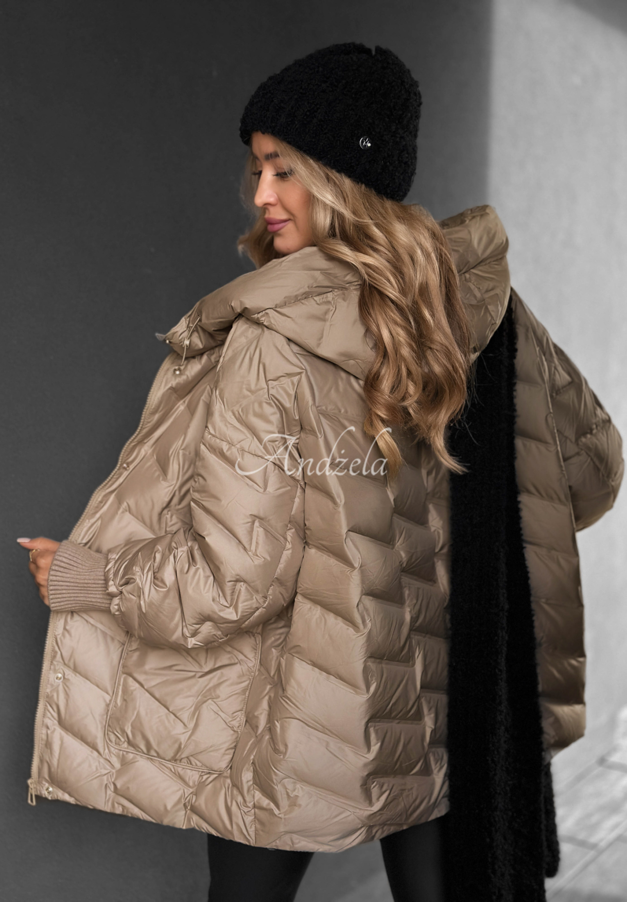 Choose Yourself beige hooded down jacket