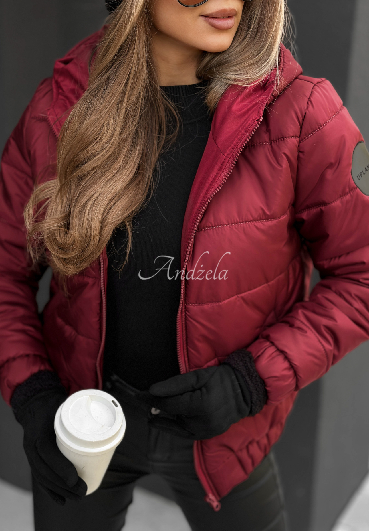 Quilted hooded bomber jacket Just to Know burgundy II