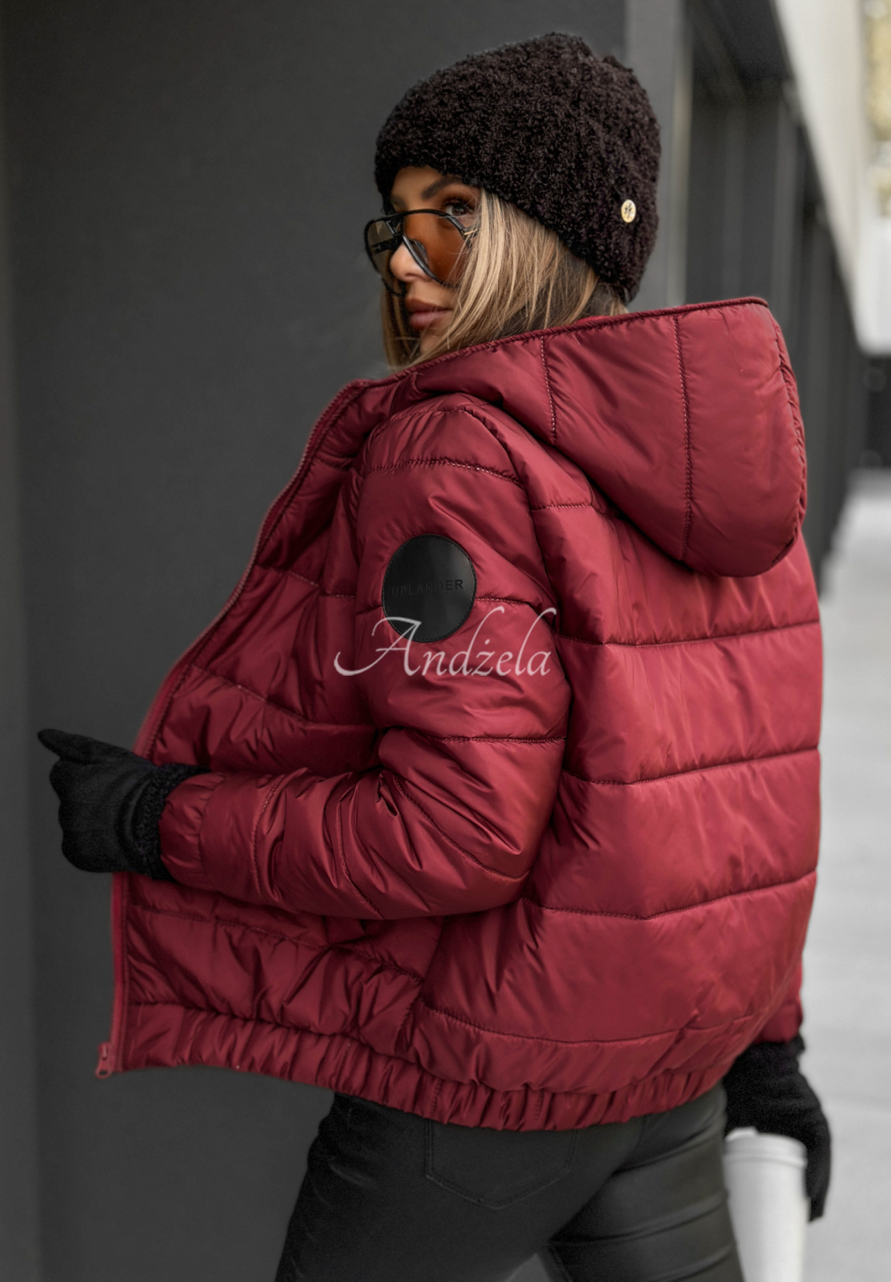 Quilted hooded bomber jacket Just to Know burgundy II