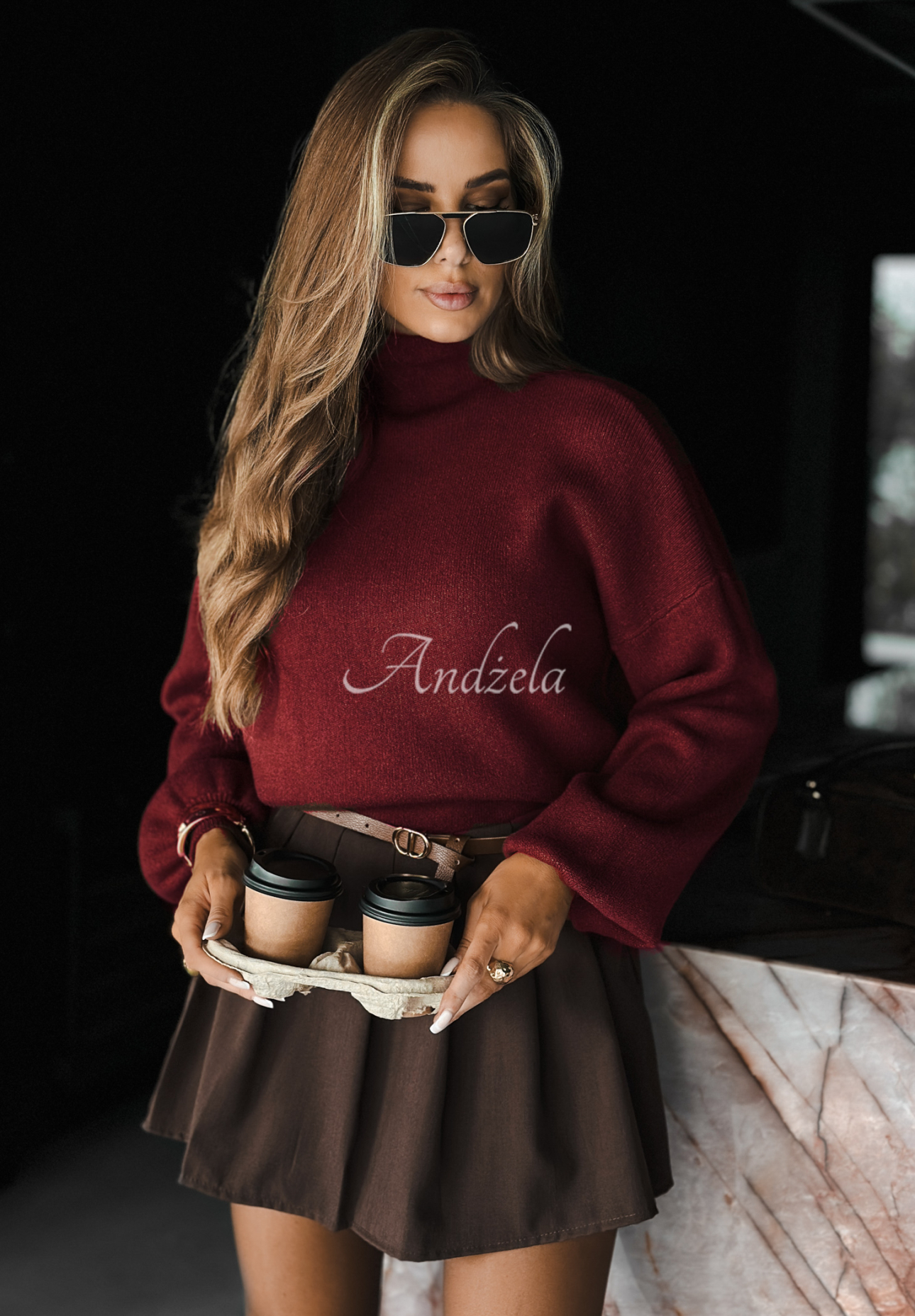 Viscose turtleneck sweater Hear My Words burgundy
