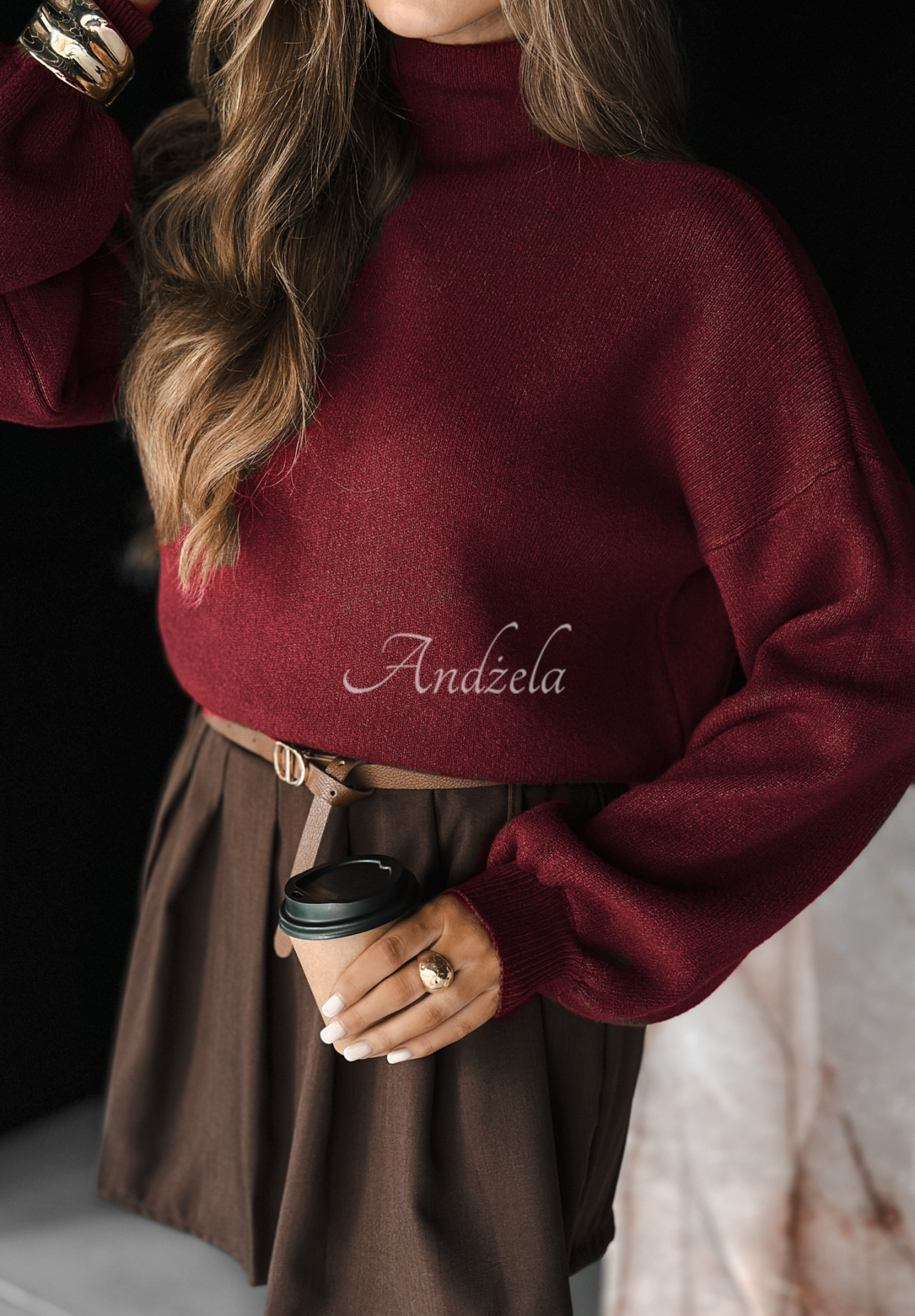 Viscose turtleneck sweater Hear My Words burgundy