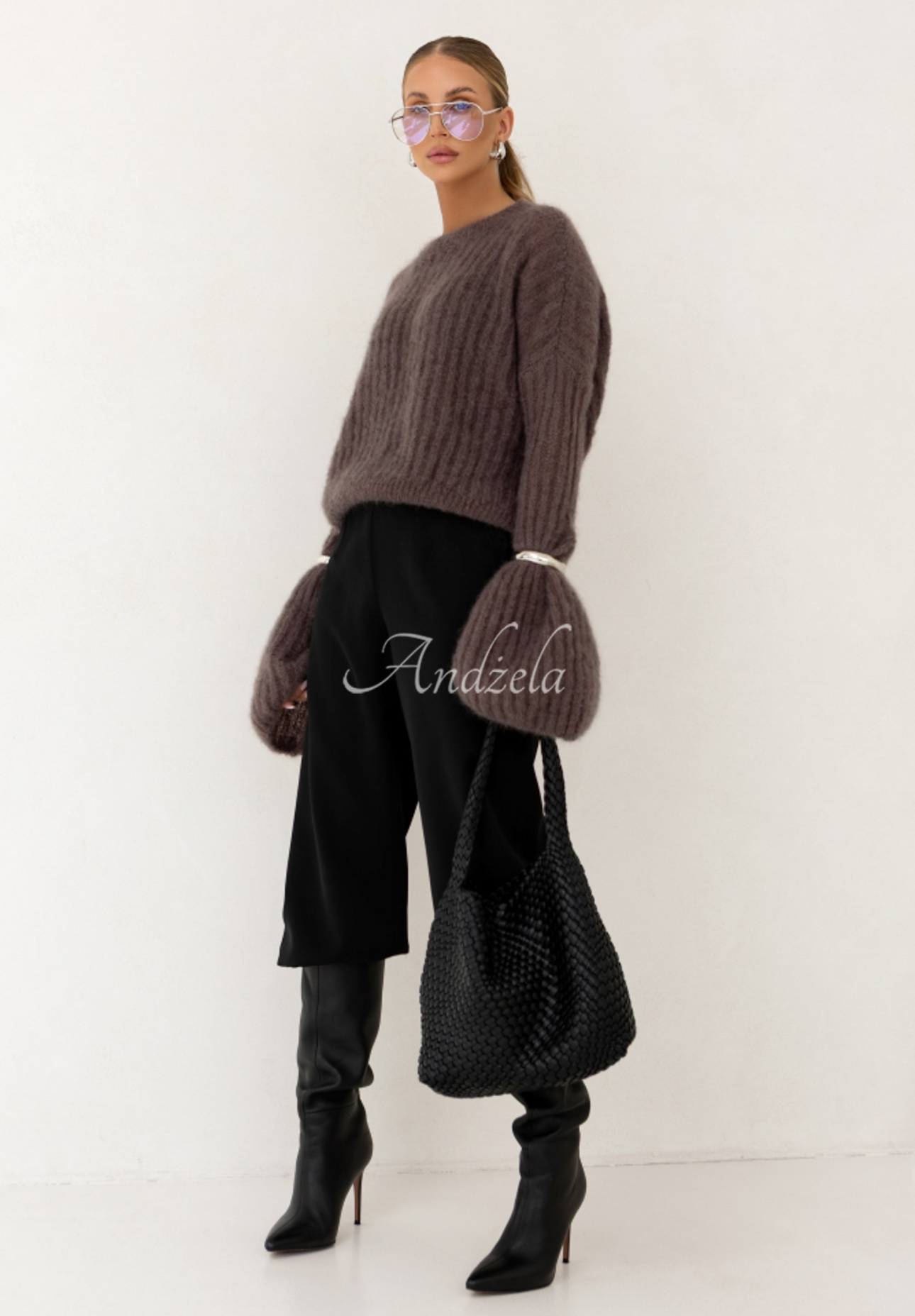 Mohair sweater with wide sleeves Cocomore Cloudly light chocolate