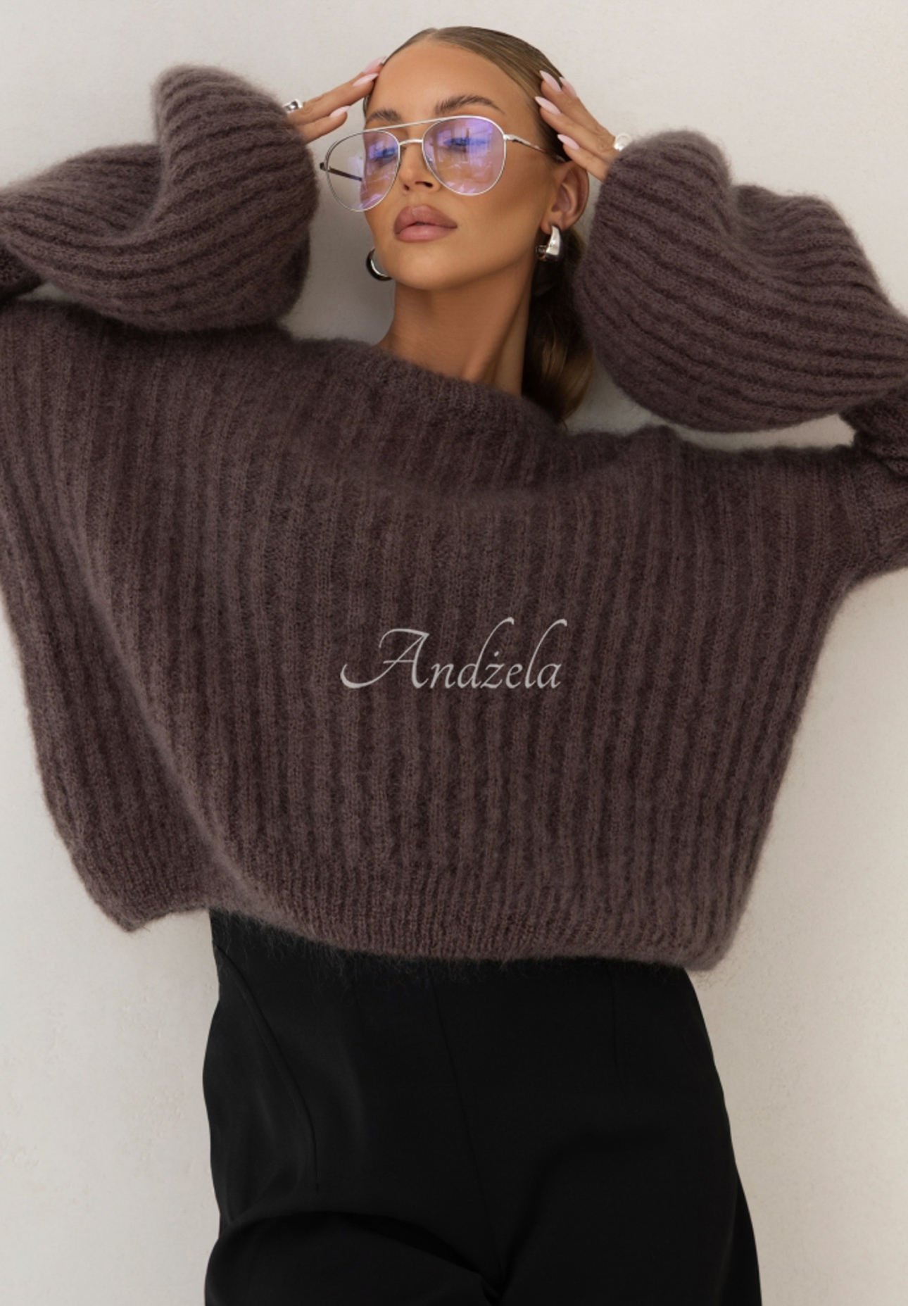 Moherowy sweter z szerokimi rękawami Cocomore Cloudly jasnoczekoladowy