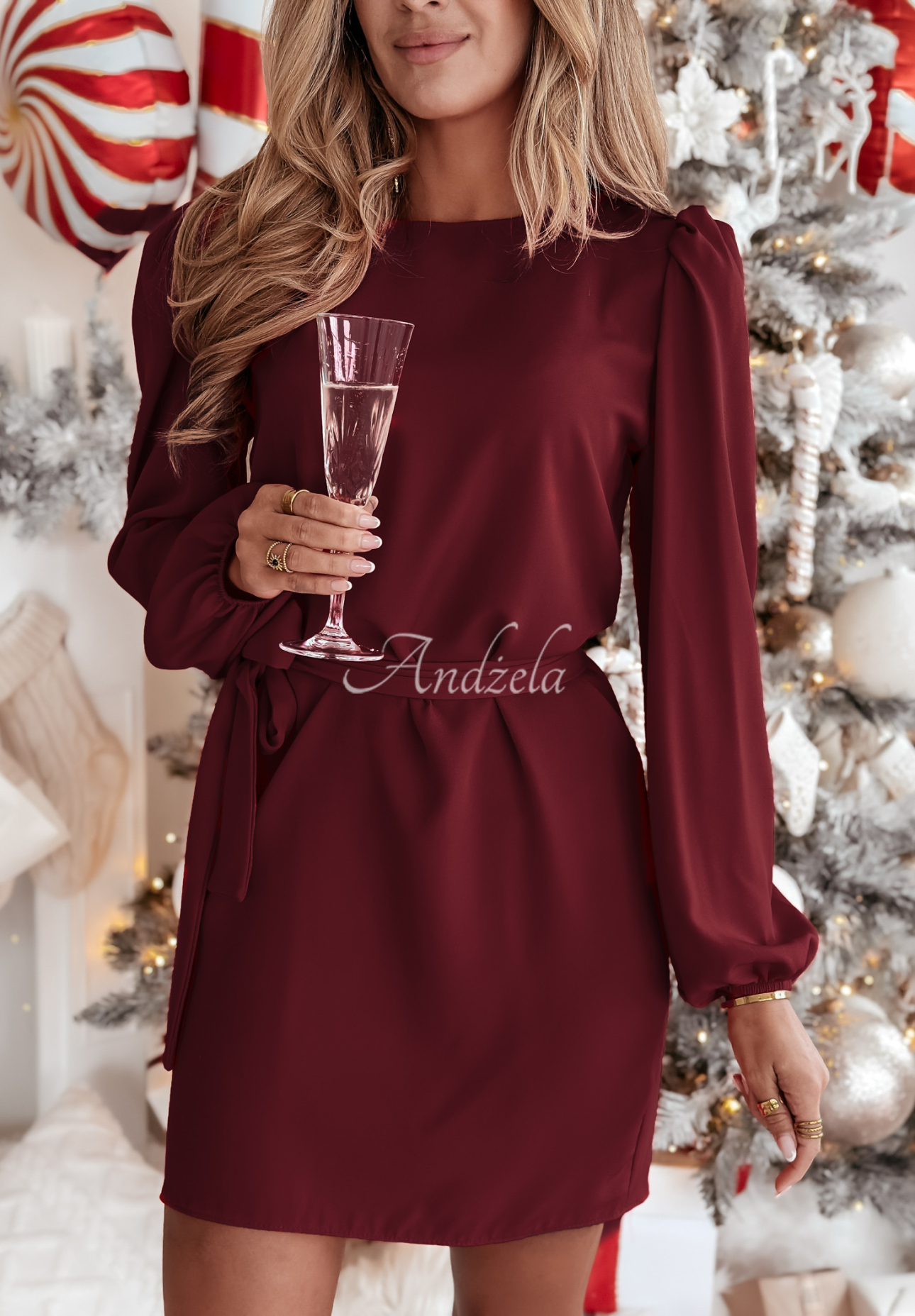 Dress with buffets and belt Crazy About You burgundy