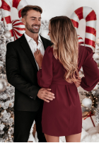 Sukienka z bufkami i paskiem Crazy About You  burgundowa